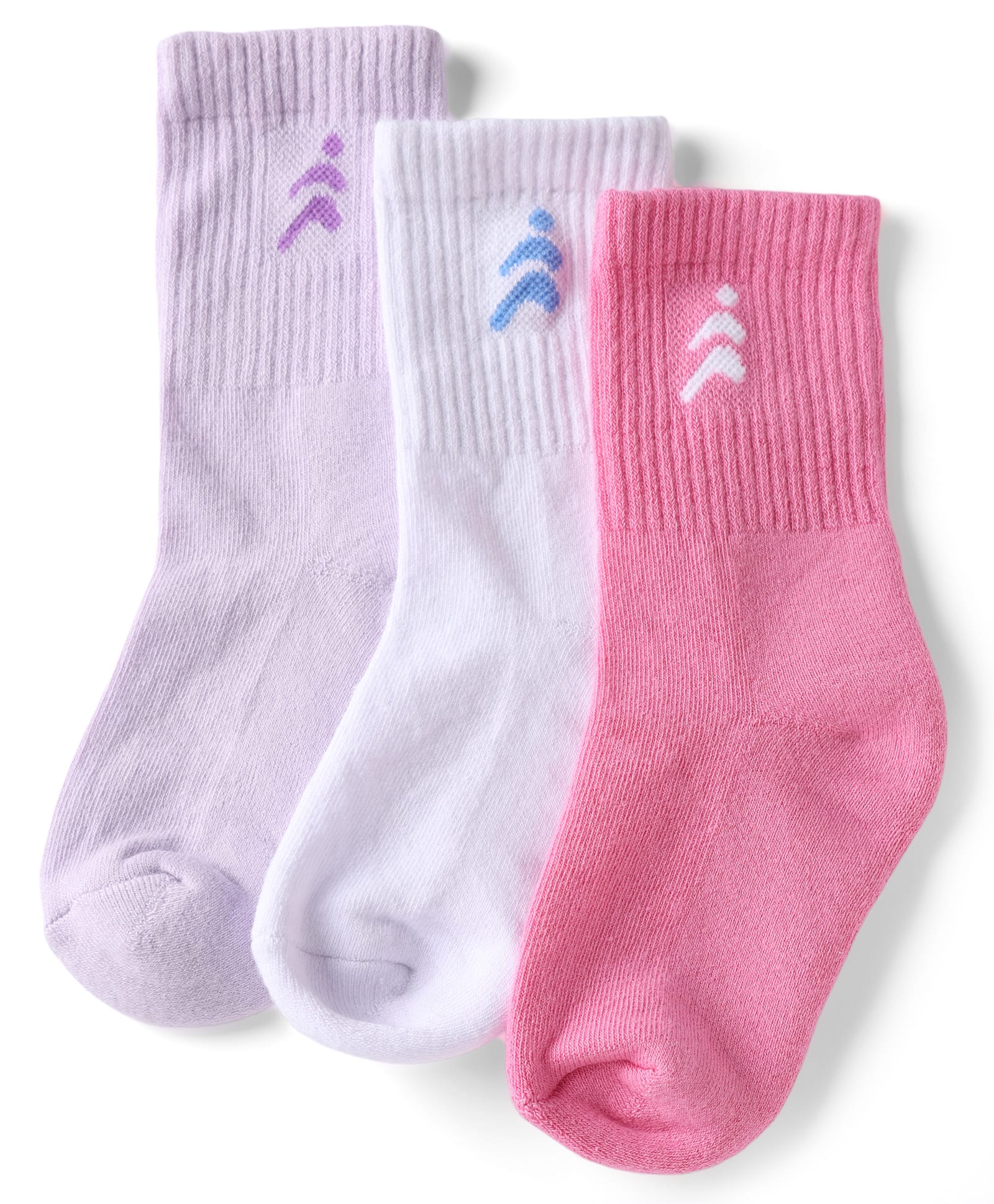 Pine Active Cotton Lycra Knit Terry Breathable Mid Calf Length Athletic Socks With Design Pack of 3 - White, Lilac & Pink-picture-25