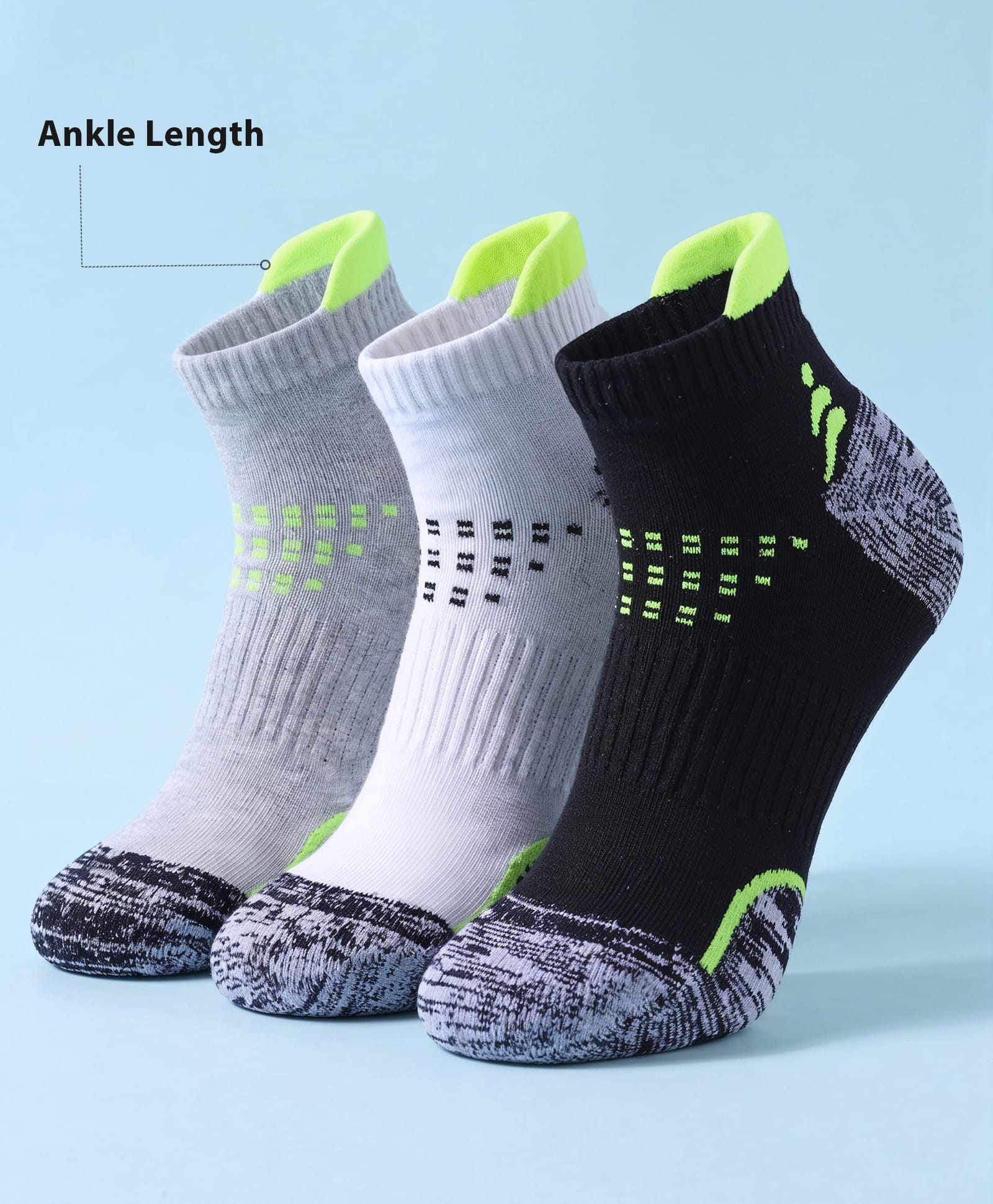 Pine Active Cotton Lycra Knit Terry Breathable Ankle Length Athletic Socks Pack of 3 - White, Grey & Black-picture-31