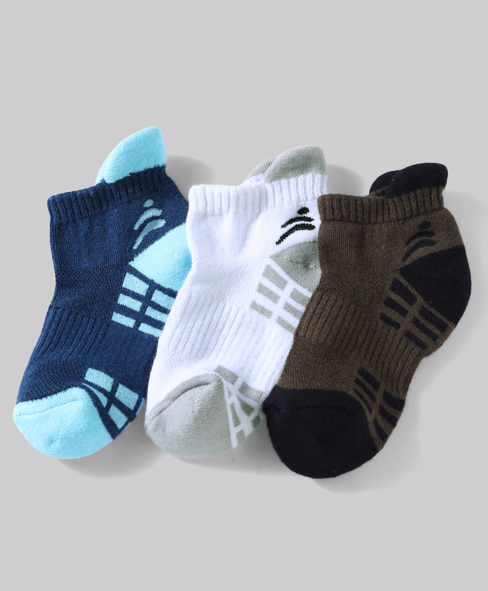 Pine Active Cotton Lycra Knit Terry Breathable Ankle Length Athletic Socks Pack of 3 - White, Black & Light Blue-picture-26