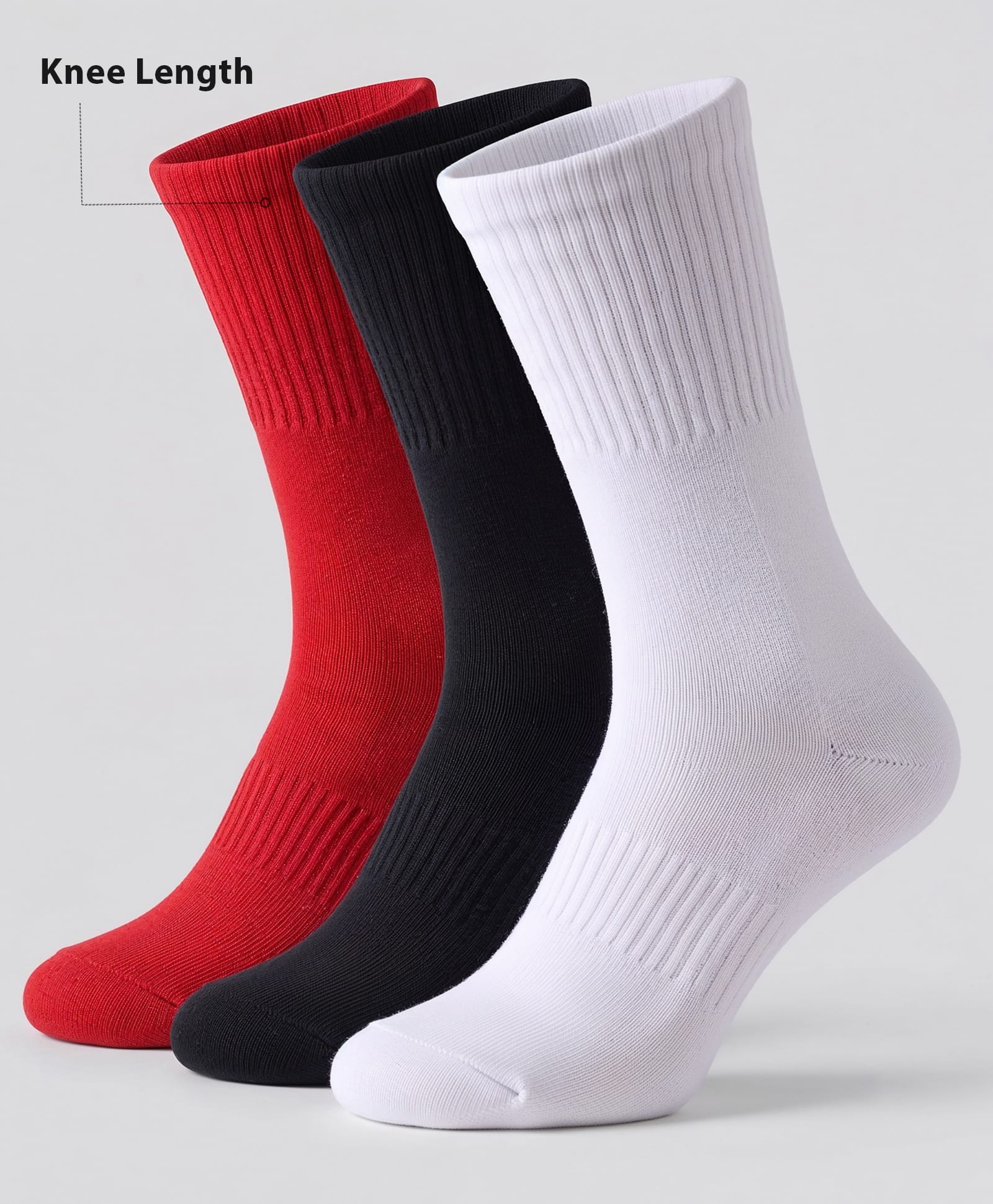 Pine Active Cotton Lycra Knit Terry Breathable Knee Length Football Socks Pack of 3 - White, Black & Red-picture-33