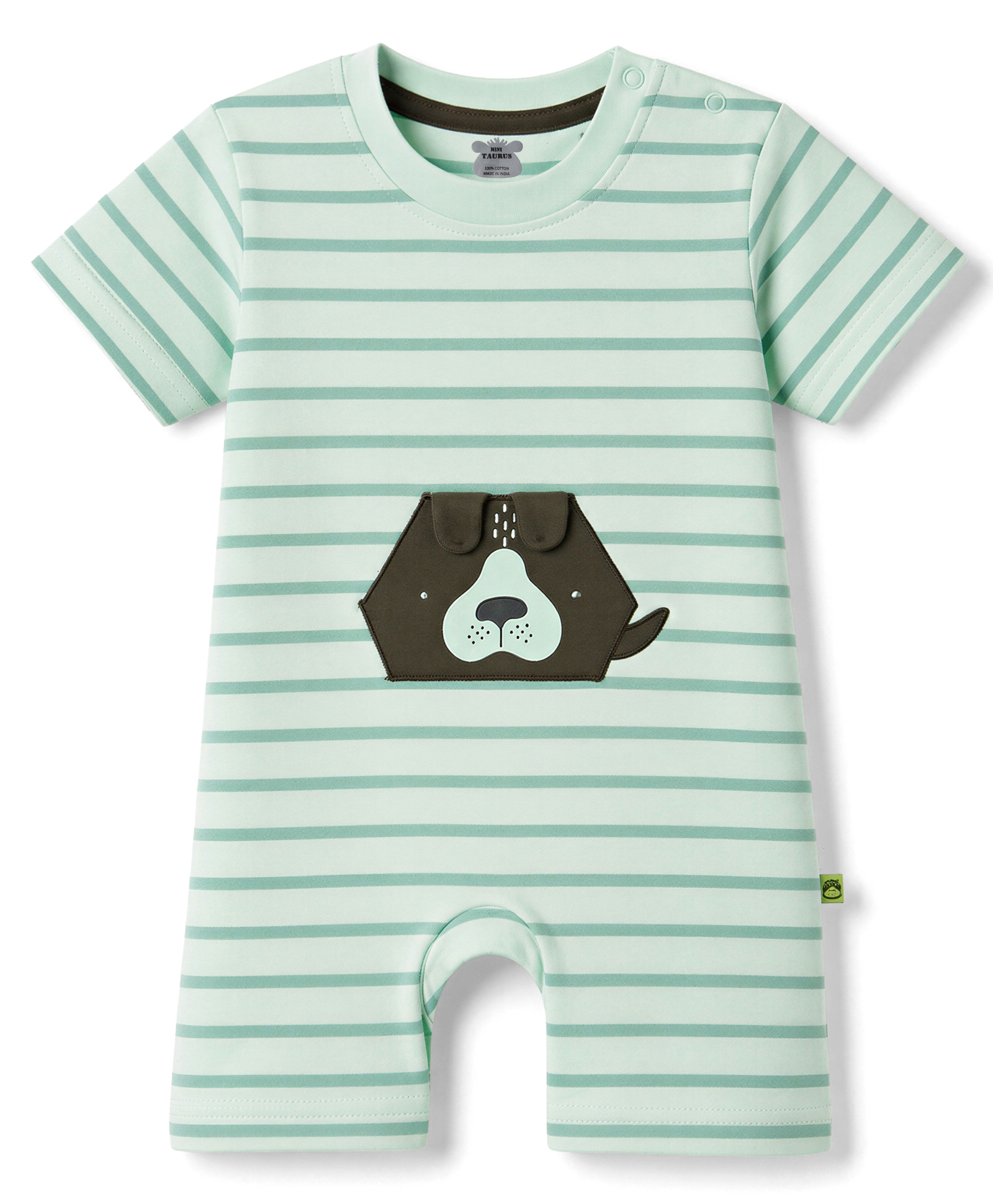 Mini Taurus Knitted Half Sleeves Striped & Animal Embroidered Romper - Mint-picture-43