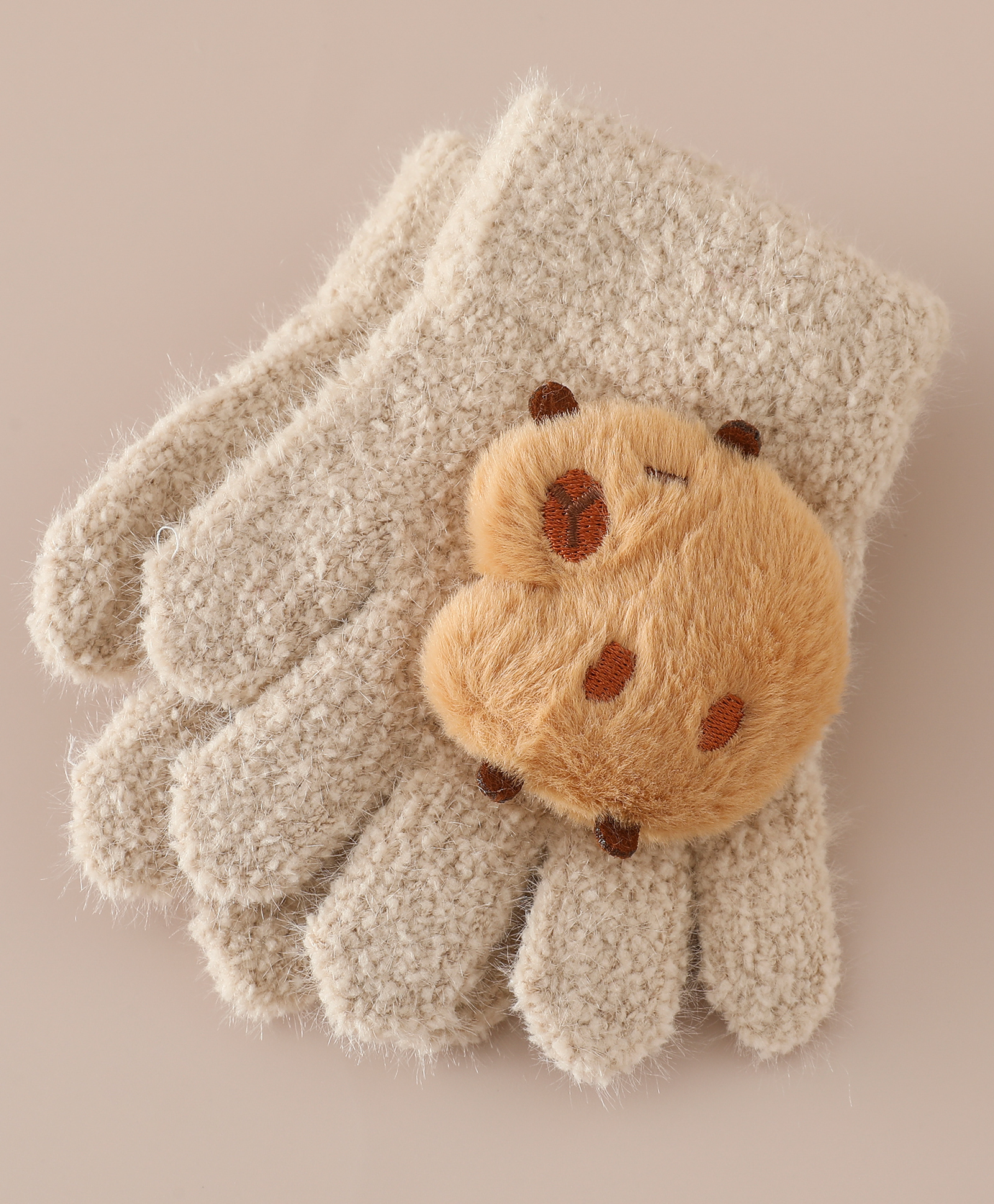 Babyhug Gloves with Bear Applique - Beige