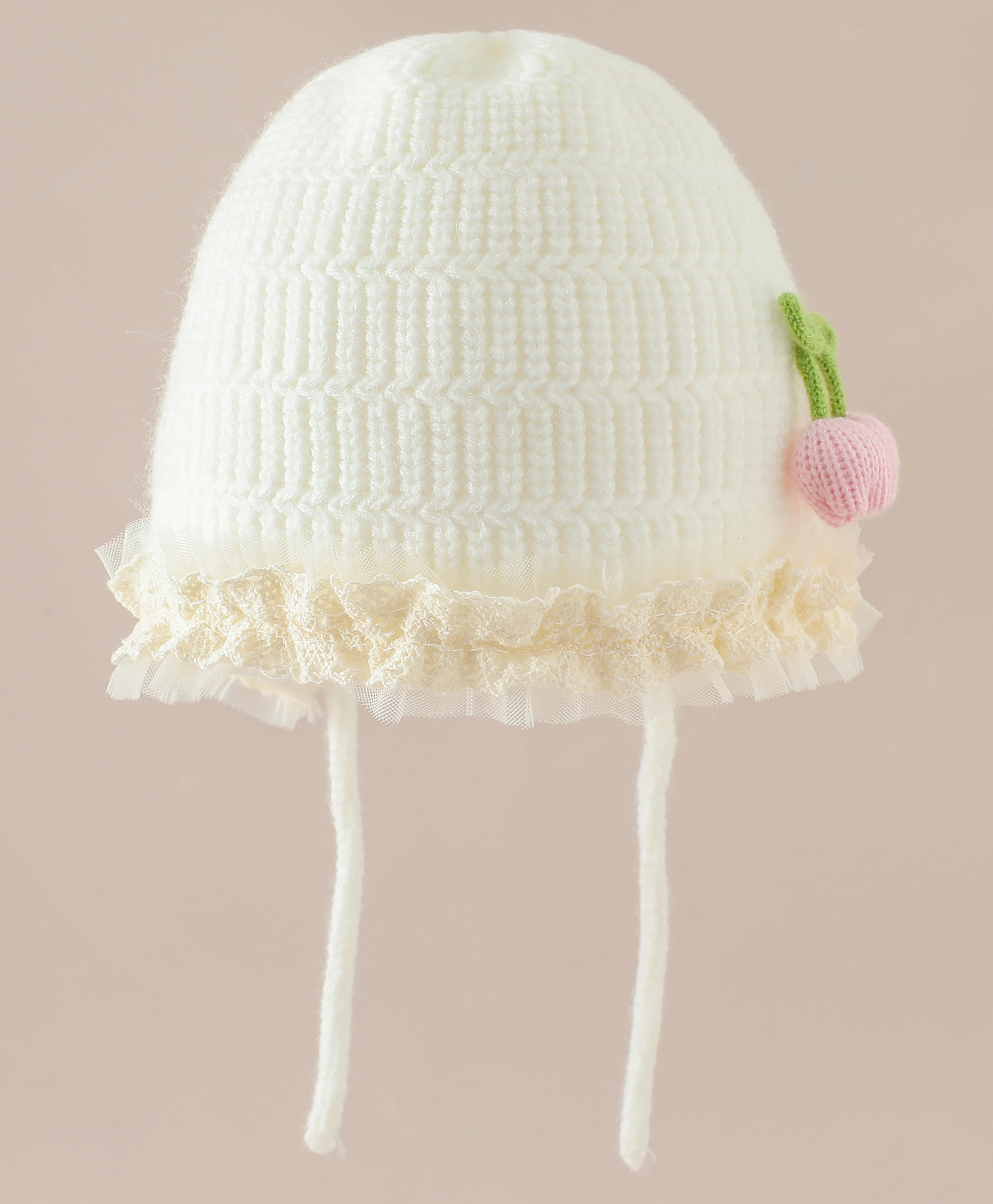 Babyhug Woollen Cap With Floral Applique & Frill Detailing Off White - Diameter 9 cm-image-25