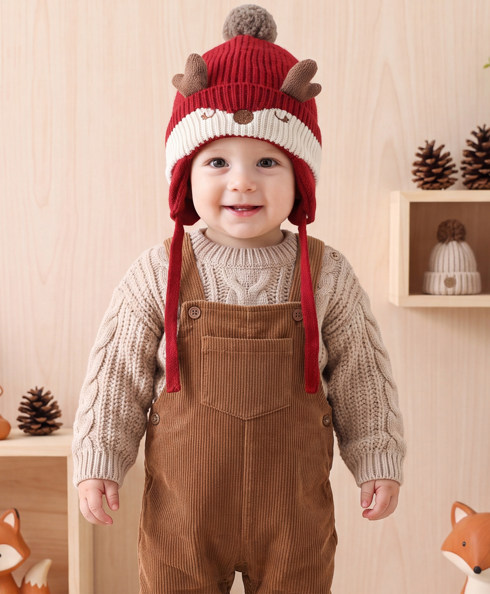 Babyhug Woollen Horn Designed Cap featuring Reindeer Antler Details and Pom-Pom Cap Red - Diameter 9 cm-image-23