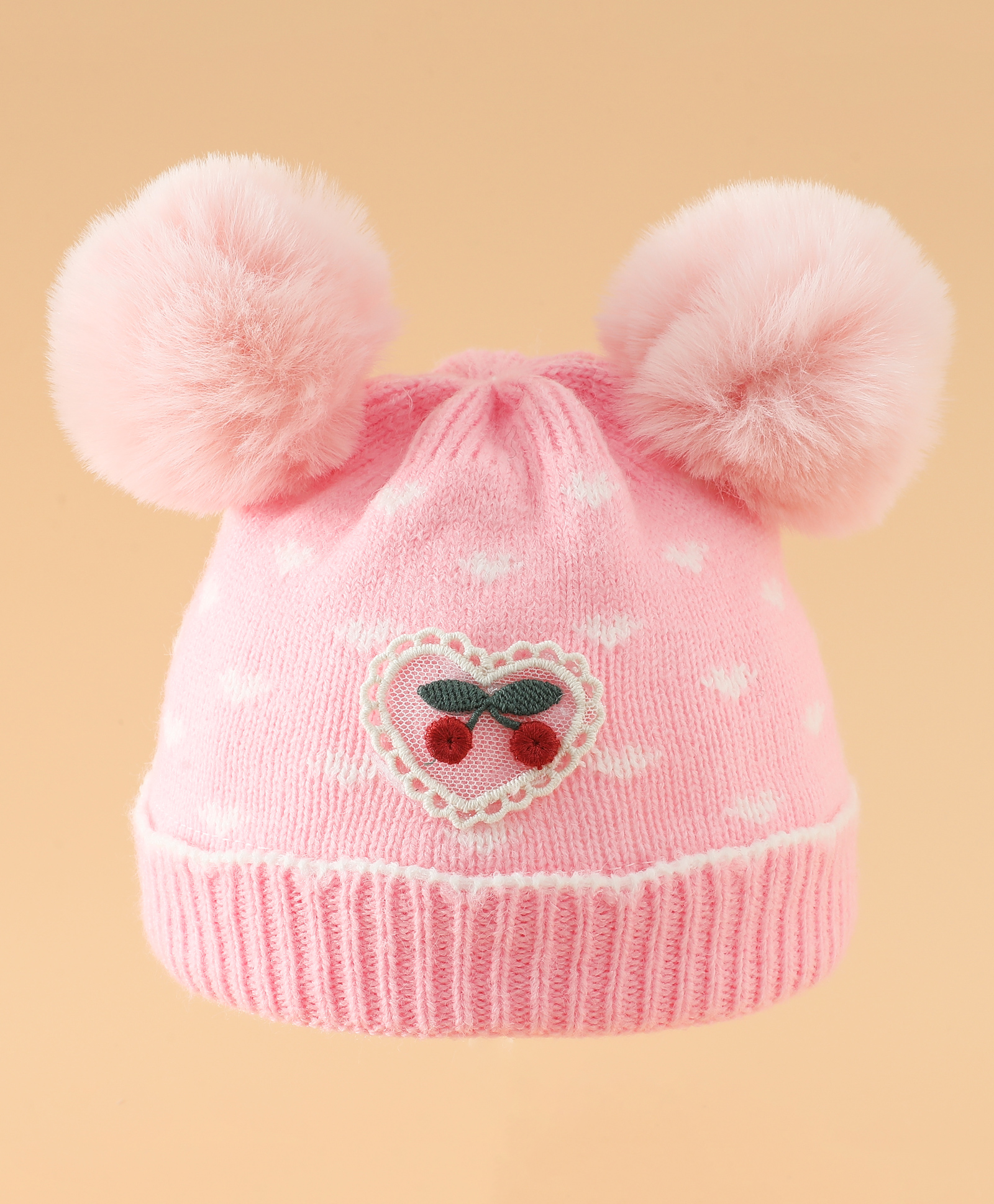 Babyhug Woollen Pom Pom Cap With Heart Print Light Pink Diameter 9 cm-image-37