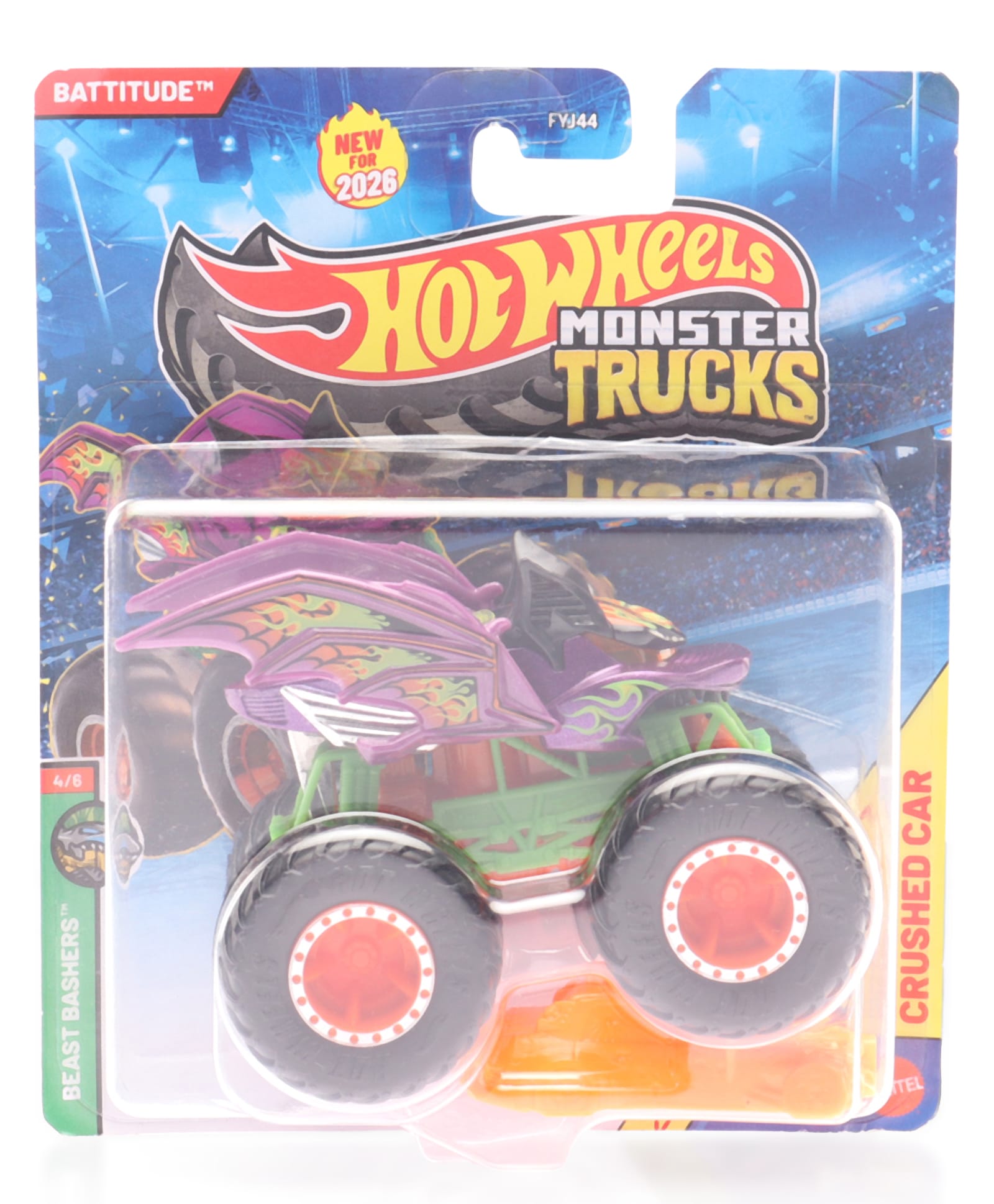 Hot Wheels Die Cast Monster Trucks 4/6 Battitude -Purple & Green-image-45