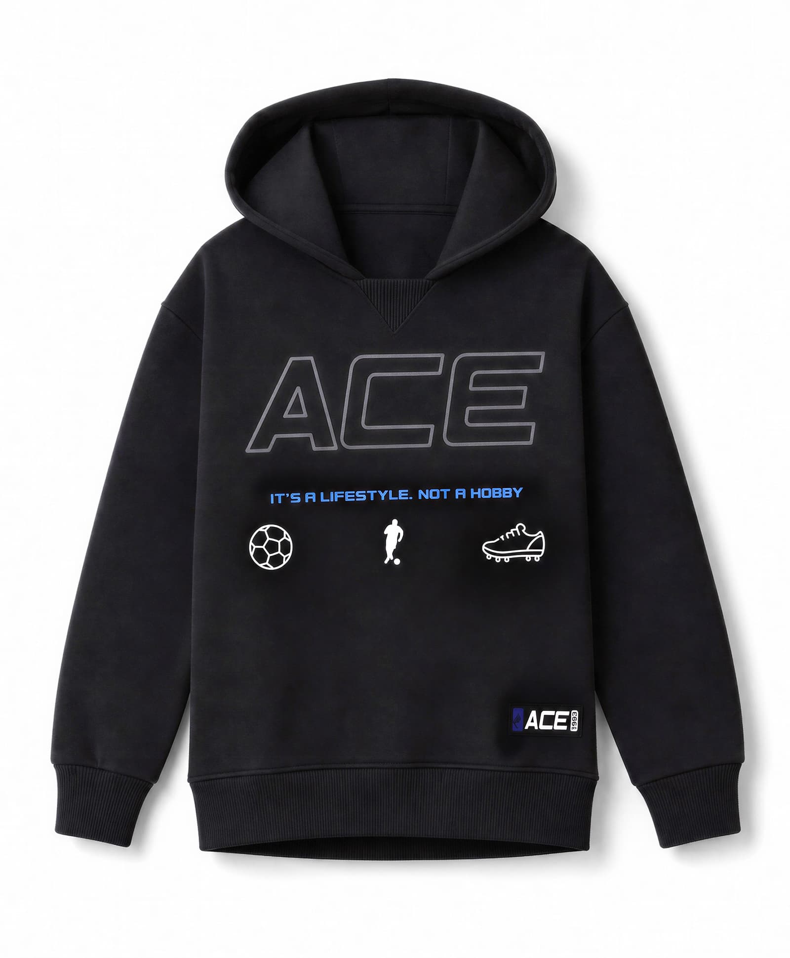 Primo Gino Cotton Knit Brushed Terry Drop Shoulder Hoodie with Full Sleeves and Sports Print in Black-picture-13