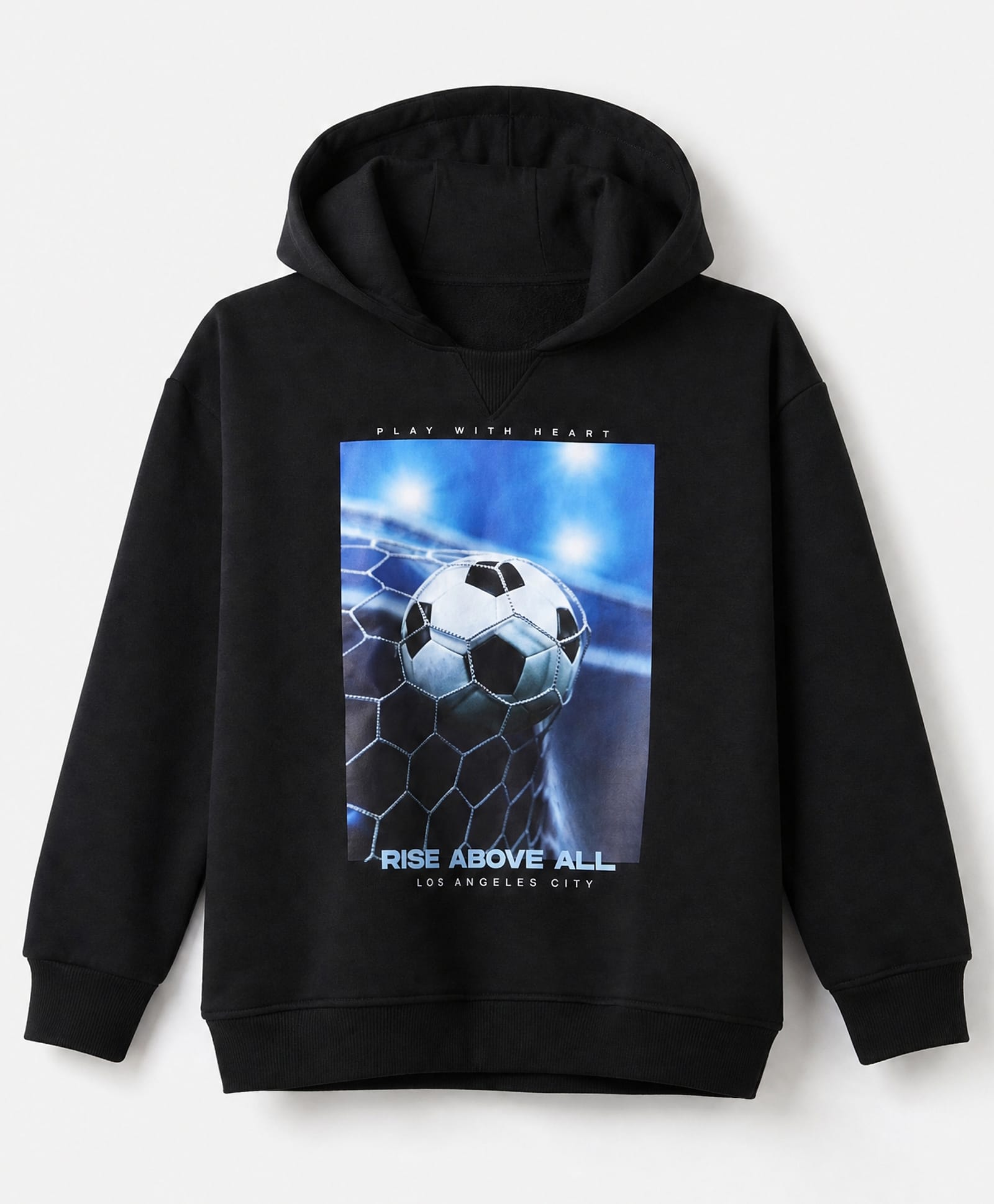 Primo Gino Cotton Brushed Terry Knit Drop Shoulder Hoodie with Full Sleeves and Sports Print - Black-picture-23