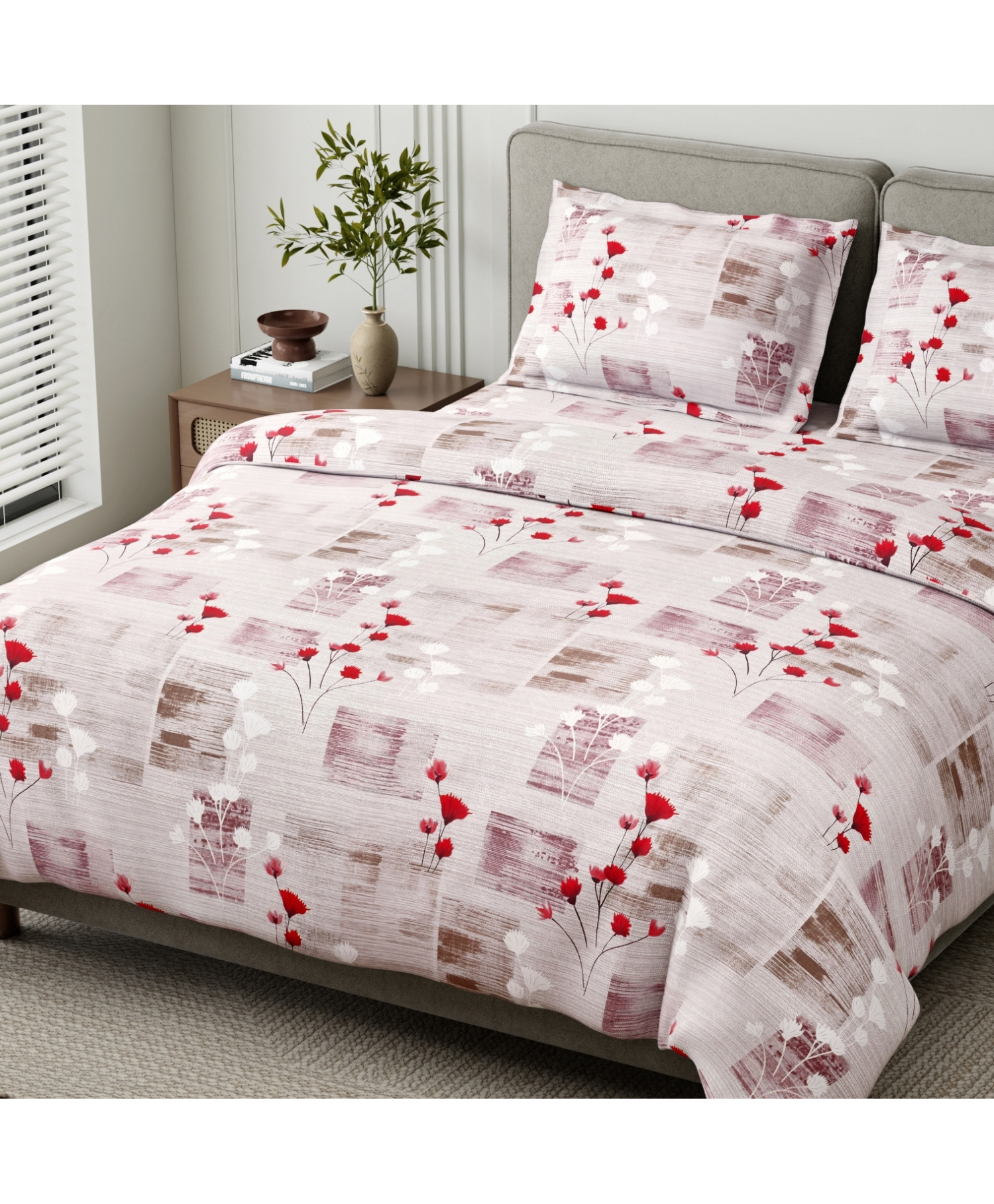 Haus & Kinder 100% Cotton King Flat 144 TC Bedsheet, 2 Pillow Covers, Pink Flower Sketch-picture-28