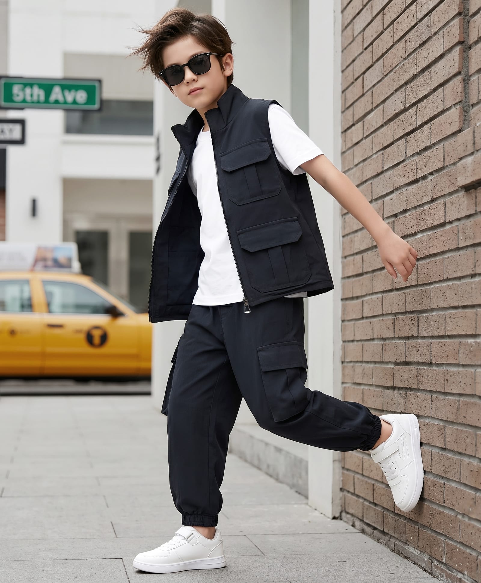 OLLINGTON ST. Sinker Knit Woven Taffeta Sleeveless Jacket & Joggers With Half Sleeves Solid T-Shirt - Charcoal Grey-image-47