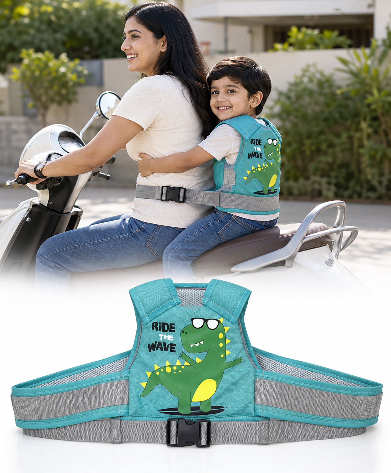 Honor Your Home Adjustable Safety Belt, Anti-Fall Protection for Electric Motorcycle Riding, Lightweight and Comfortable(Green dino)-picture-23