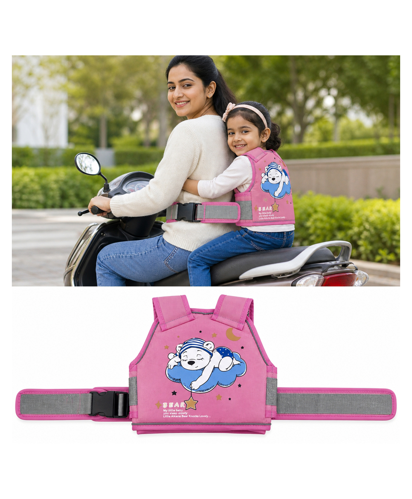 Honor Your Home Adjustable Safety Belt, Anti-Fall Protection for Electric Motorcycle Riding, Lightweight and Comfortable(Pink Bear)-picture-24