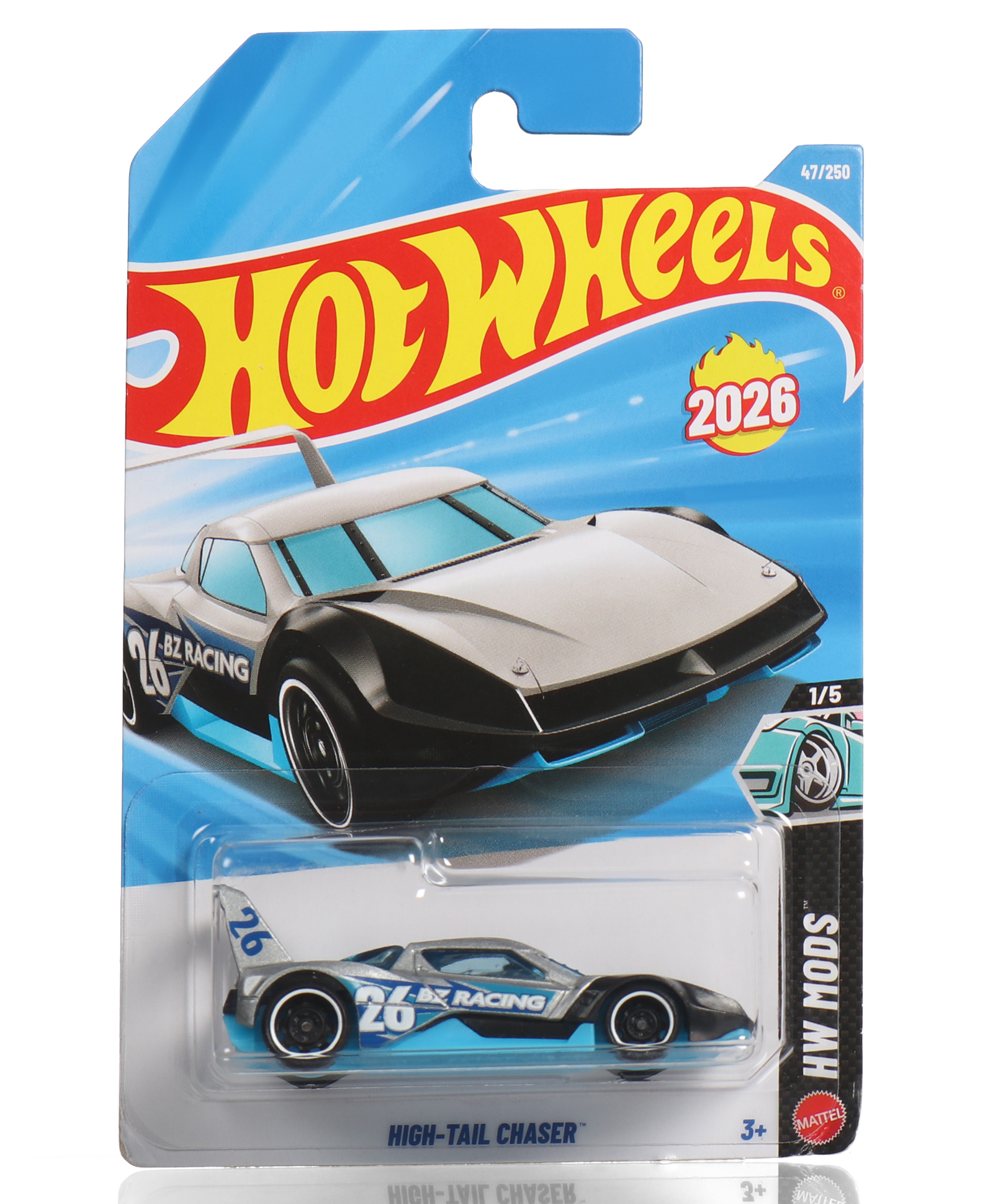 Hot Wheels Free Wheel Die Cast High-Tail Chaser (47/250) Toy Car - Grey/T. Blue-image-49