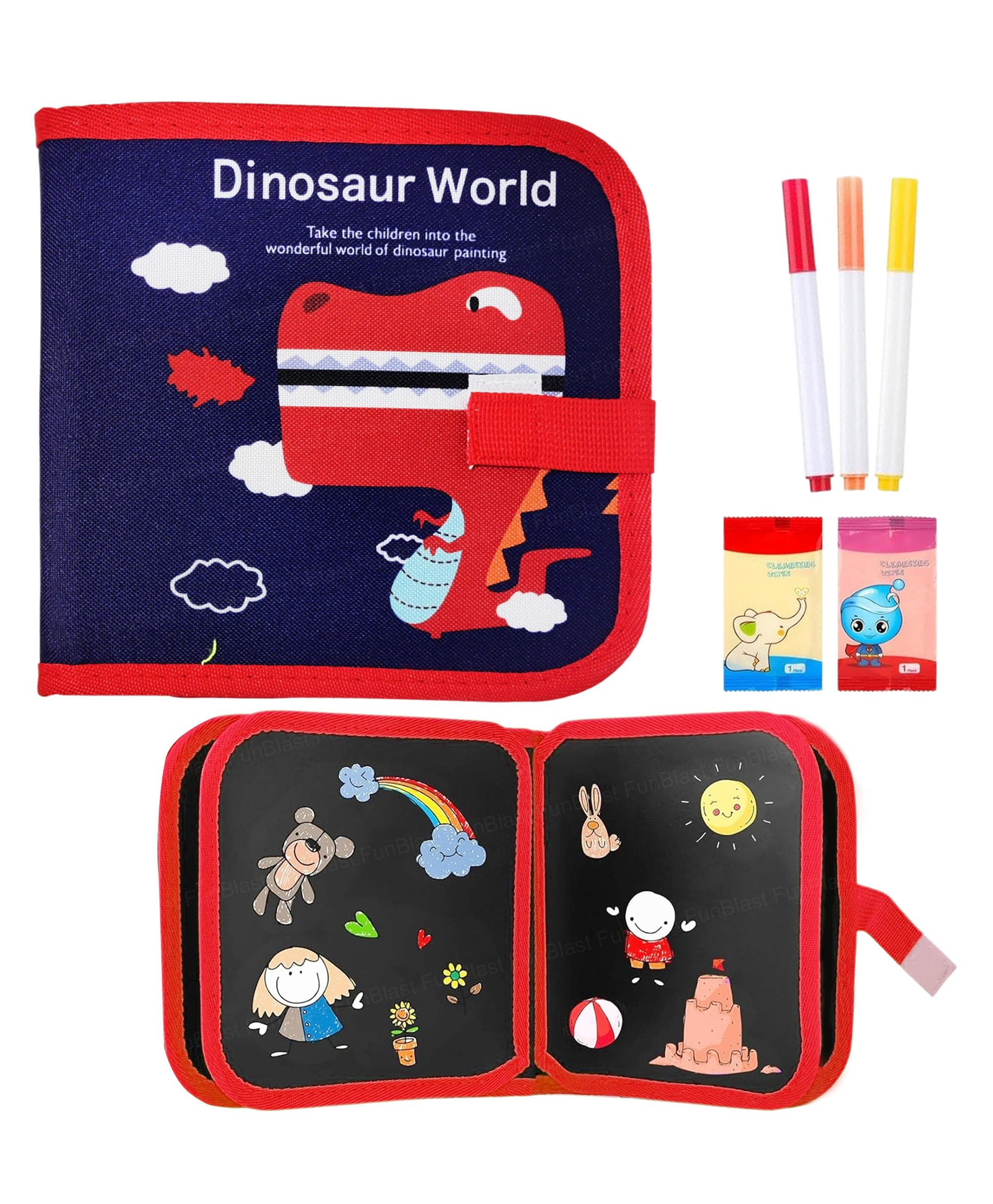 FunBlast Reusable Drawing Book 4 Pages Magic Doodle with 3 Color Markers - Multicolor-picture-45