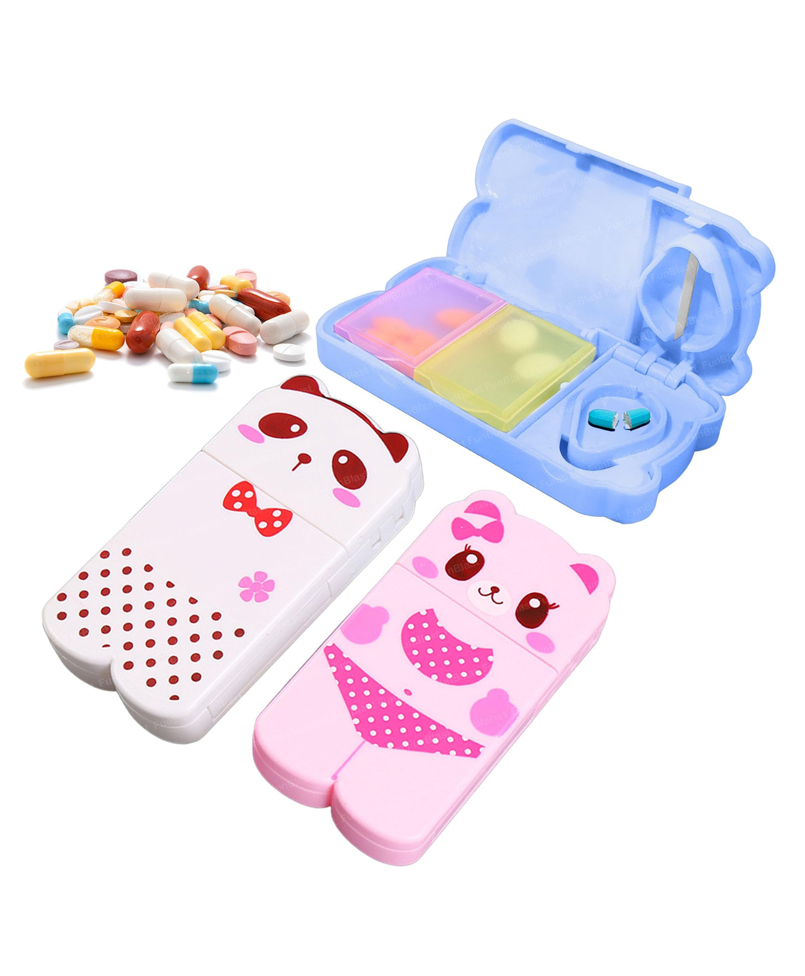 FunBlast Cute Medicine Box 2 in 1 Pill Case with Cutter & 2 Separate Compartments Pack of 3 Pcs-picture-27