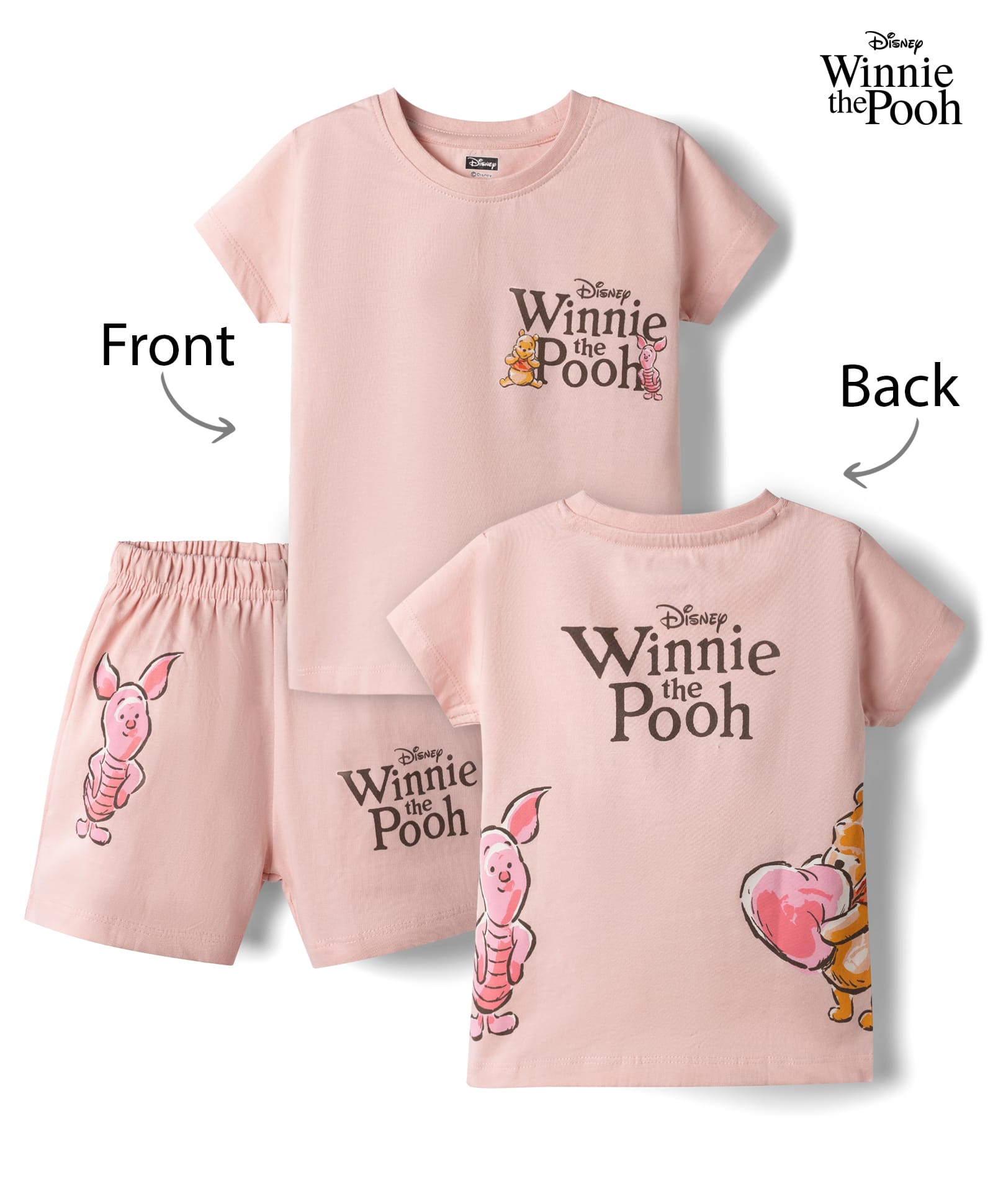 CUCUMBER Sinker Knit Half Sleeves Front & Back Winnie The Pooh Printed T-Shirt- Baby Pink-image-6