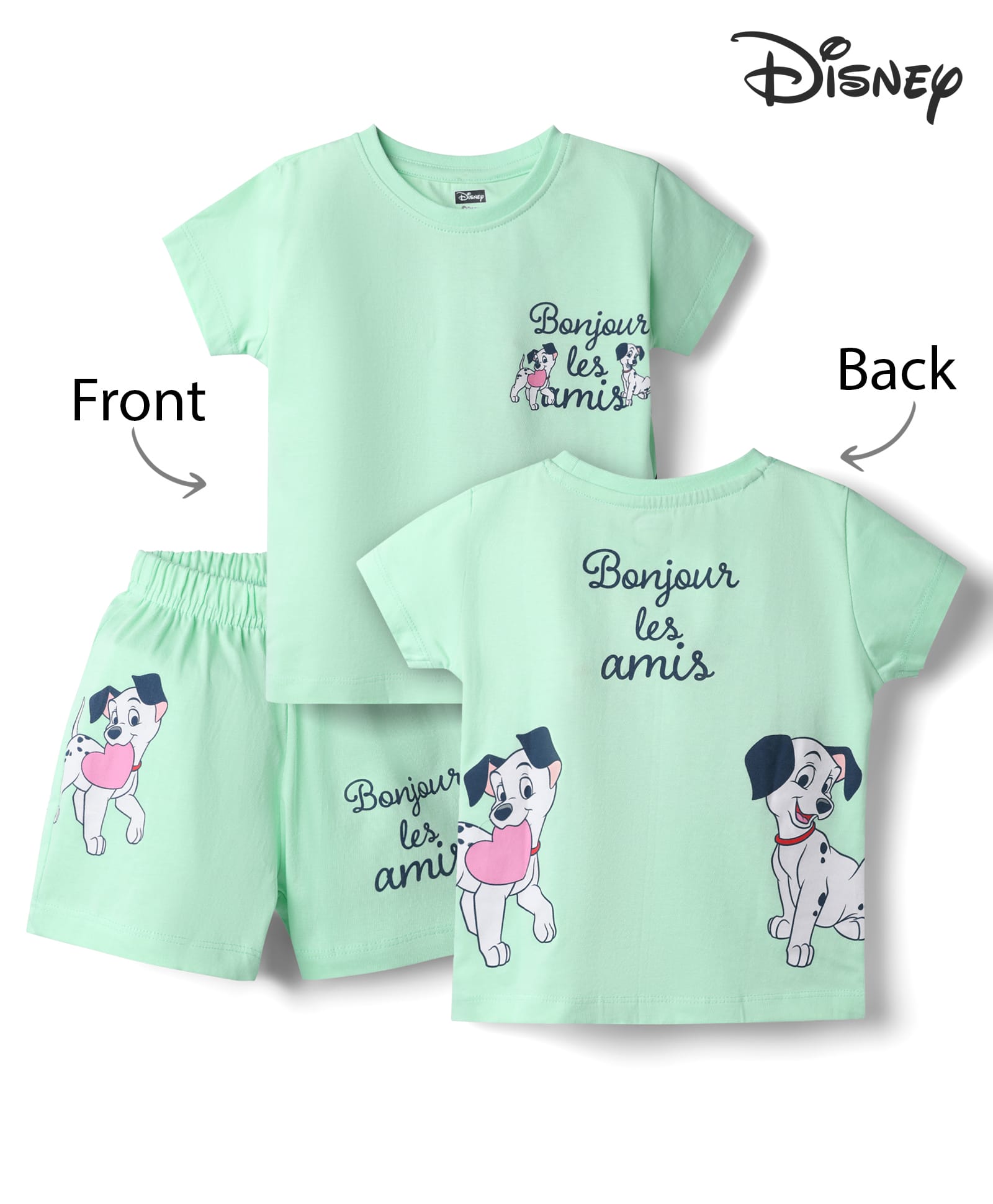 CUCUMBER Sinker Knit Half Sleeves Front & Back 101 Dalmatians Printed T-Shirt- Light Green-picture-27