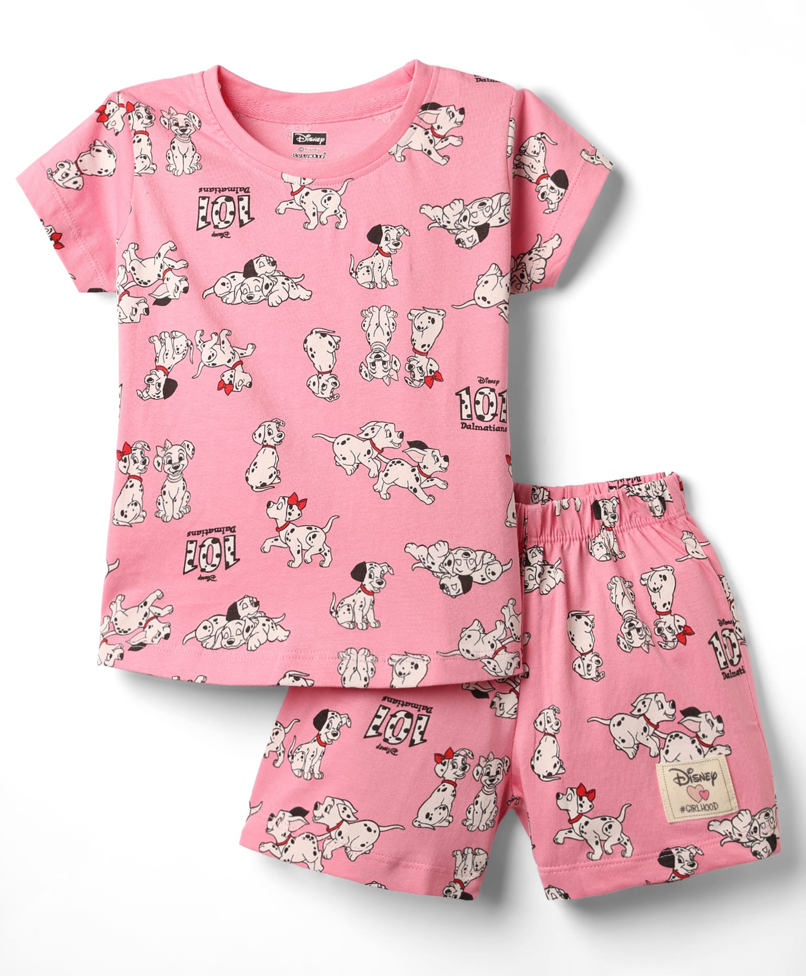 CUCUMBER Sinker Knit Half Sleeves Co-Ords T-Shirt & Shorts Night Suit With 101 Dalmatians Graphic - Dark Pink-picture-19