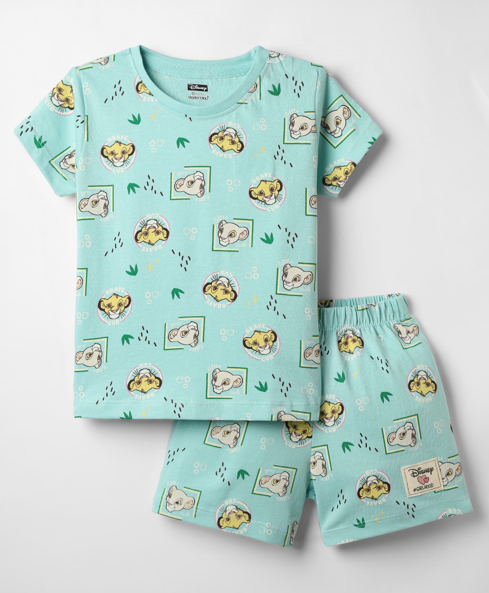 CUCUMBER Sinker Knit Half Sleeves Co-Ords T-Shirt & Shorts Night Suit With The Lion King Graphic - Sea Green-image-33