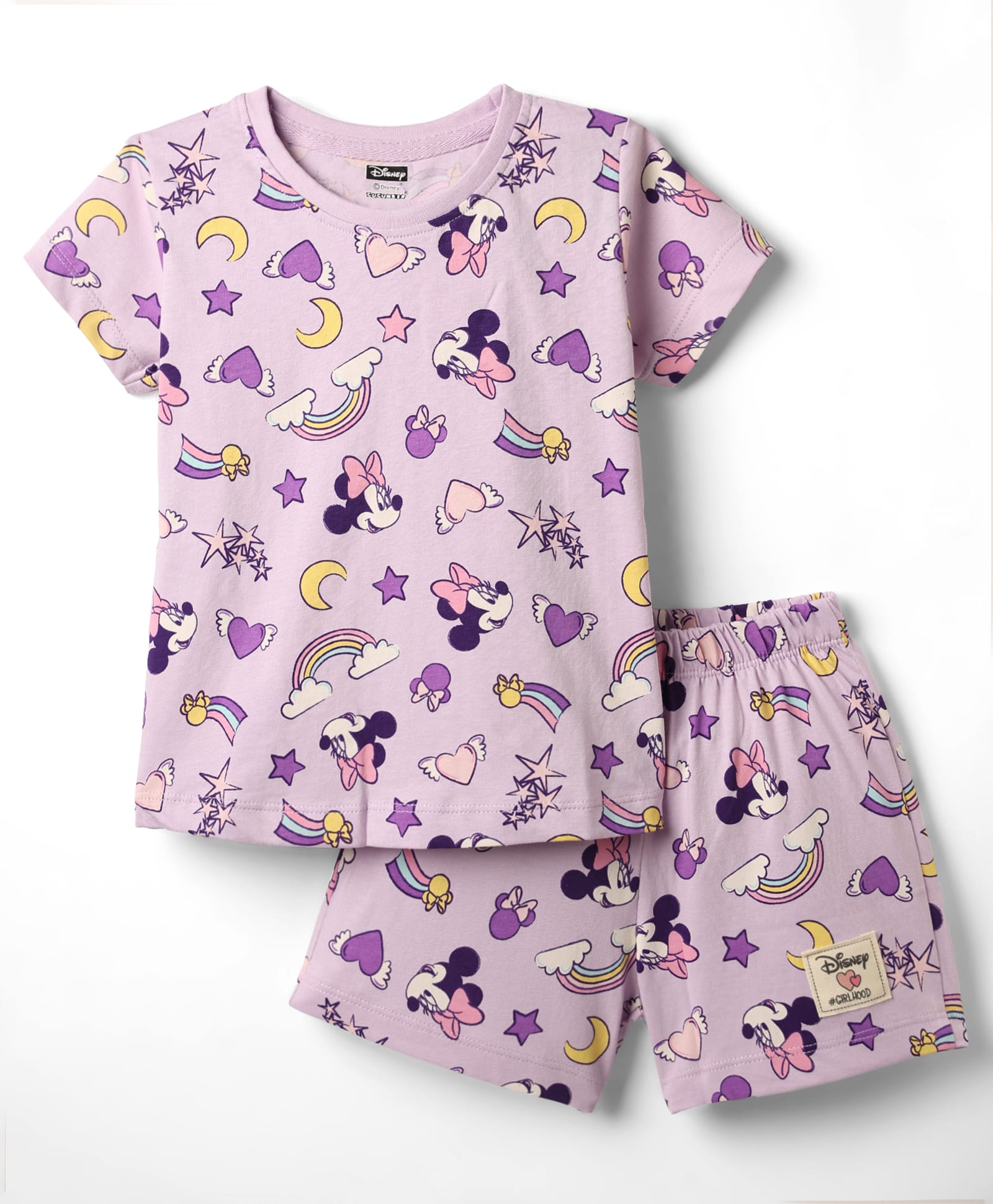 CUCUMBER Sinker Knit Half Sleeves Co-Ords T-Shirt & Shorts Night Suit With Minnie Mouse Graphic - Violet-image-39
