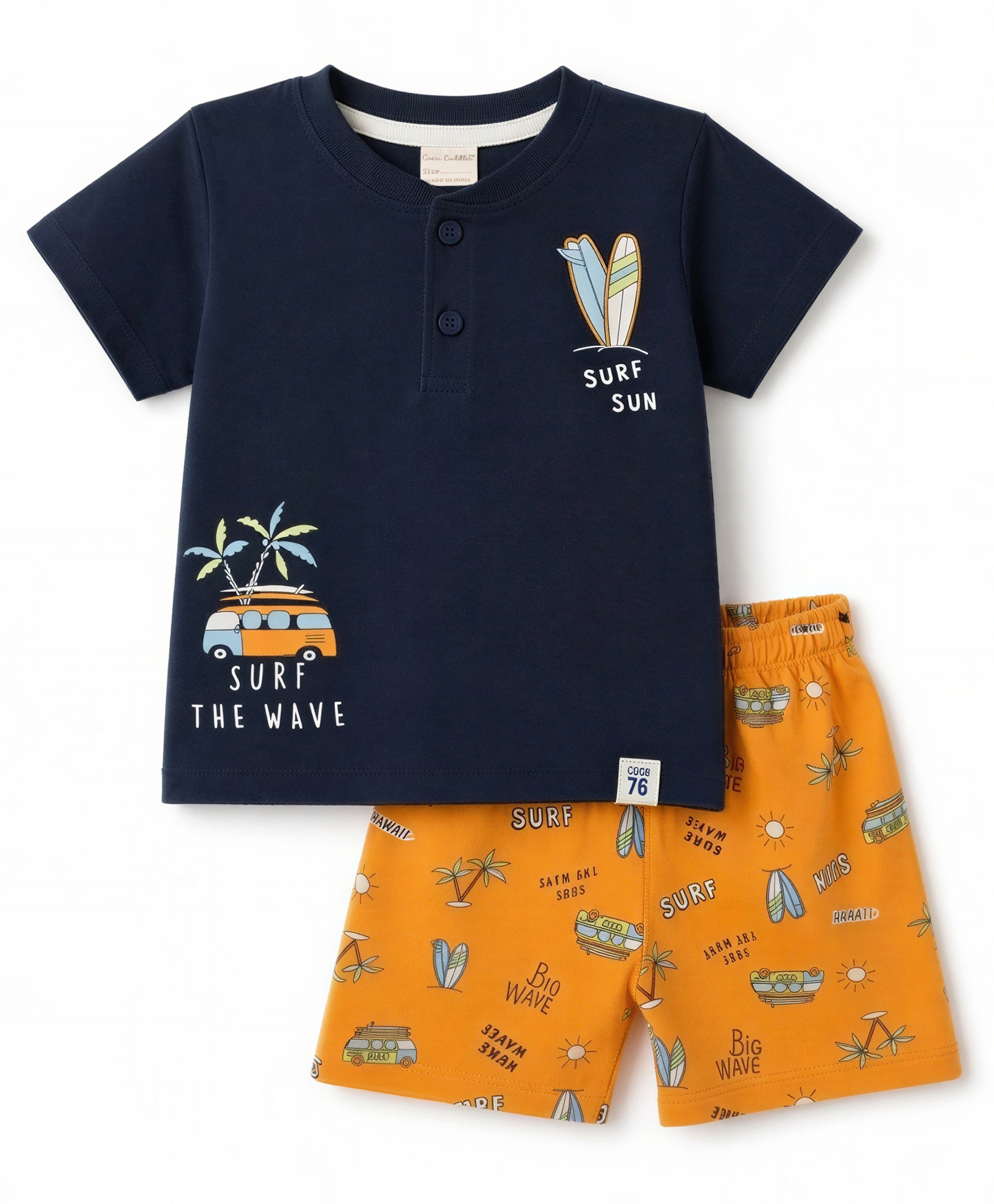 CUCUMBER Sinker Knit Half Sleeves Beach Theme Printed T-Shirt & Shorts Night Suit - Grey-picture-24