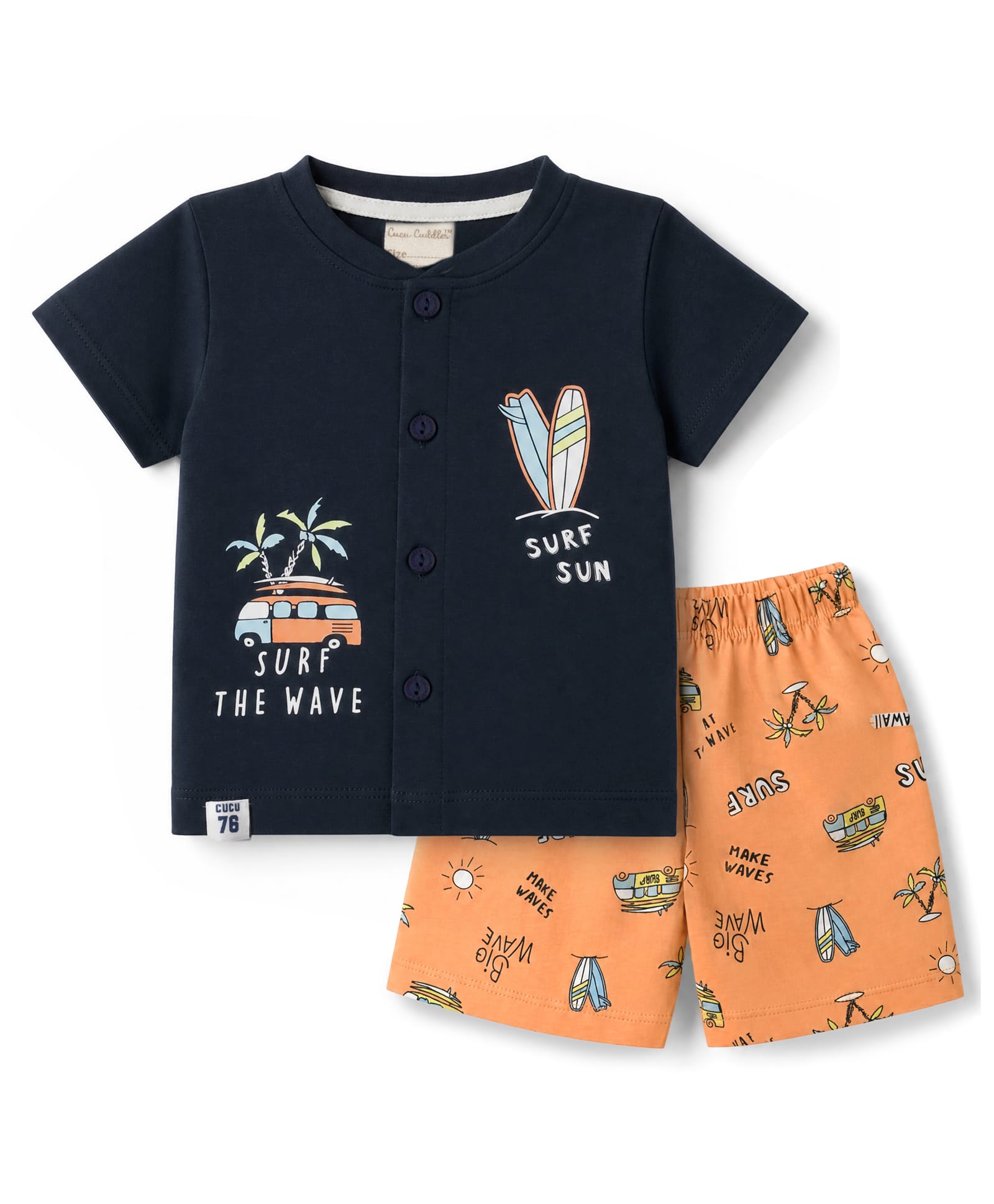 CUCUMBER Sinker Knit Half Sleeves T-Shirt & Shorts Night Suit with Surfing Print - Charcoal Grey-picture-25