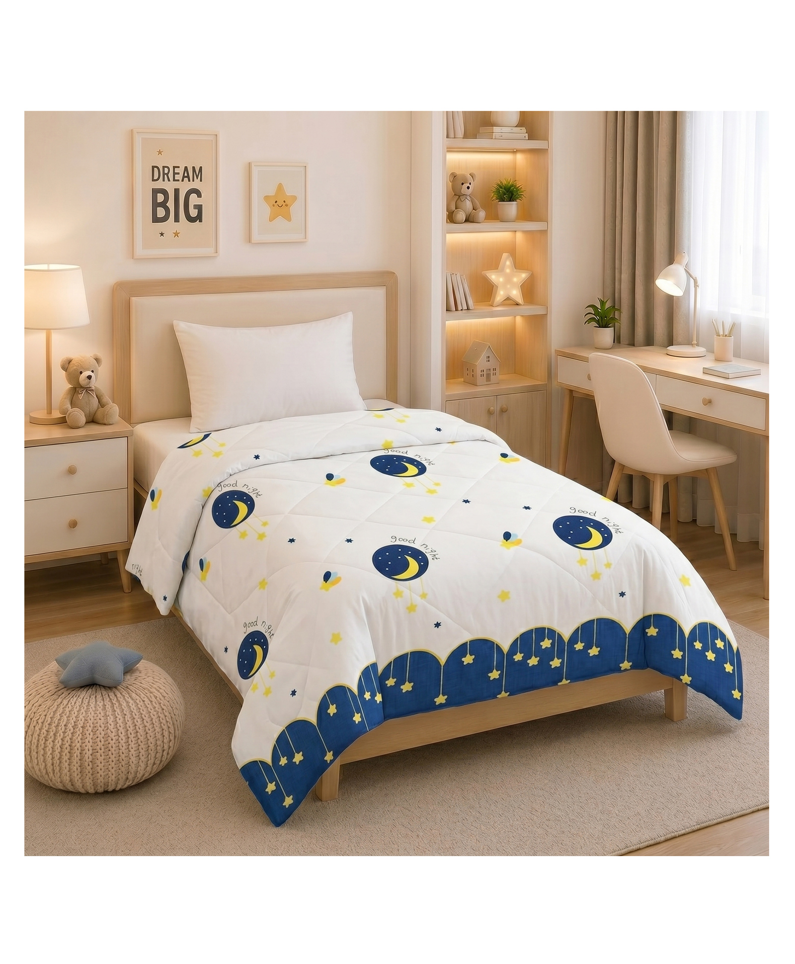 Filymore New good night Single Bed comforter Cartoon Blankets for Kids Dohar for Kid Boys & Girls Children AC Blanket Summer & Winter Blankets (60x90 Inches) ( Cream ,White & blue)-image-26