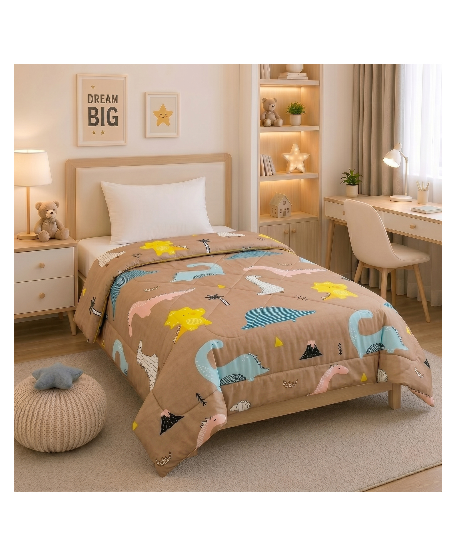 Filymore Brown Dinosaur Single Bed Comforter Cartoon Blankets for Kids Dohar for Kid Boys & Girls Children AC Blanket Summer & Winter Blankets (60x90 Inches) (Brown)-image-26