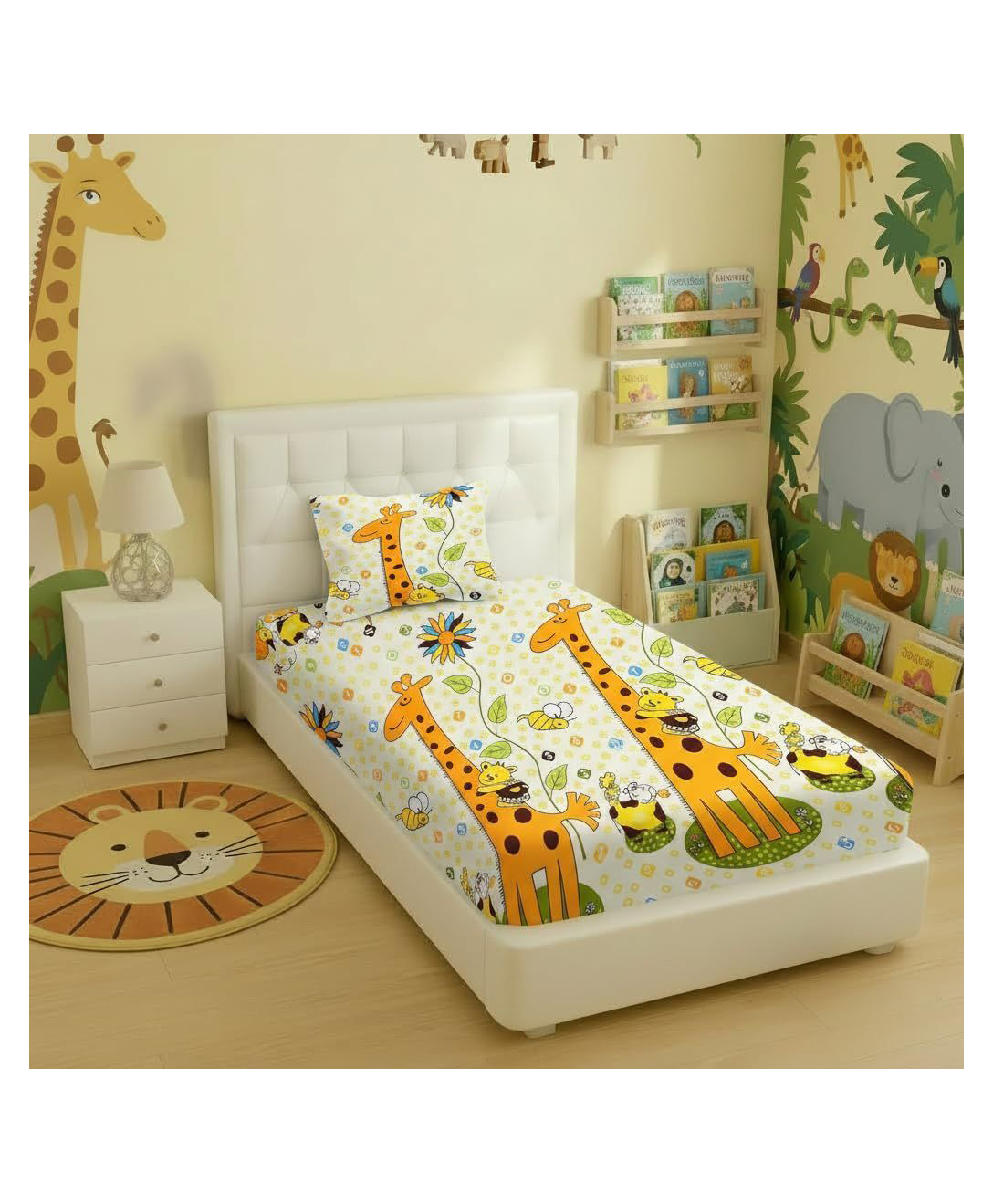 Filymore Cute Giraffe printed Single Bedsheet for kids girls and boy room Single Bedsheet with 1 Pillow Covers Size 90x60 Inch Pillow Cover Size 17 X 27 Inch, yellow and orange-image-23