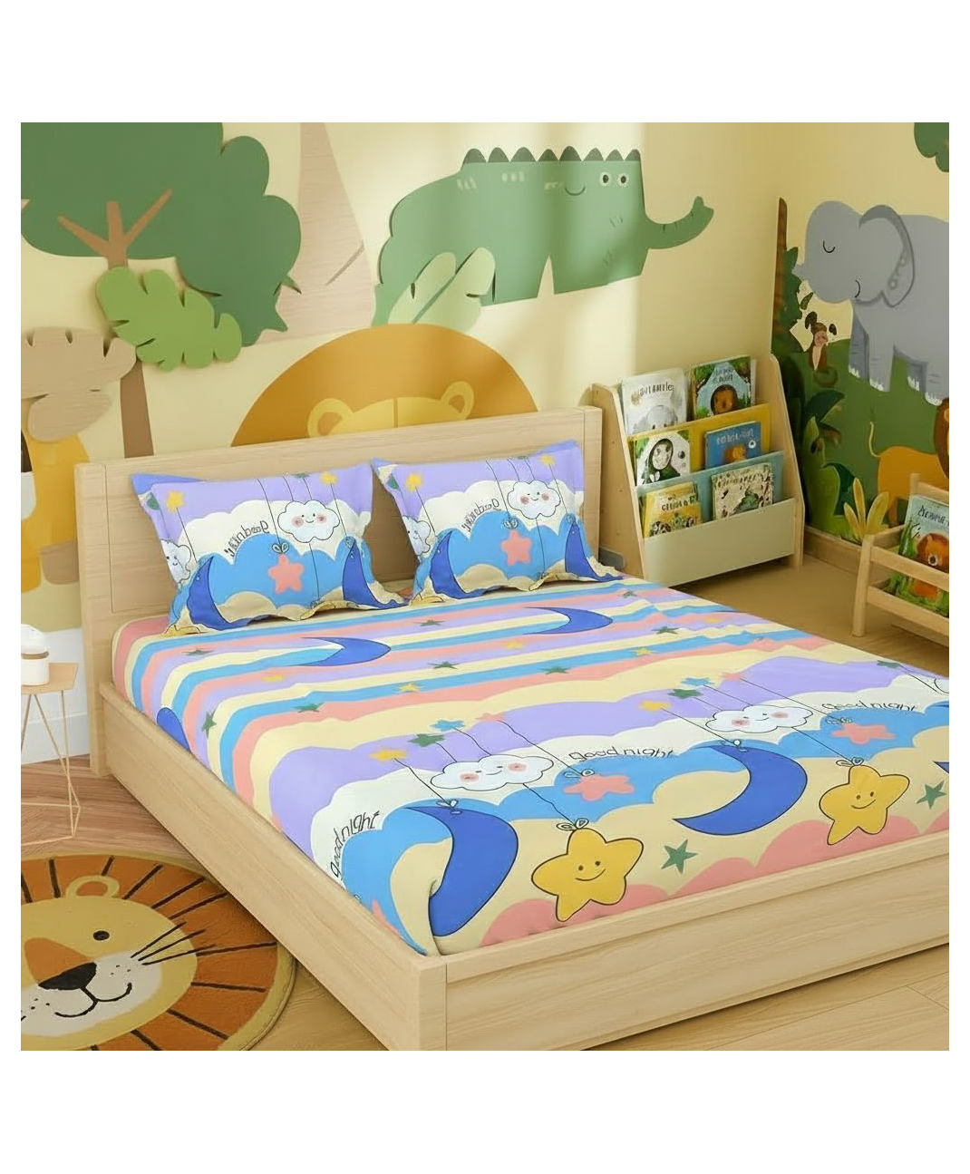 Filymore good night printed double Bedsheet for kids girls and boys room double Bedsheet with 2 Pillow Covers Size 90x90 Inch Pillow Cover Size 17 X 27 Inch, multi colour-image-38