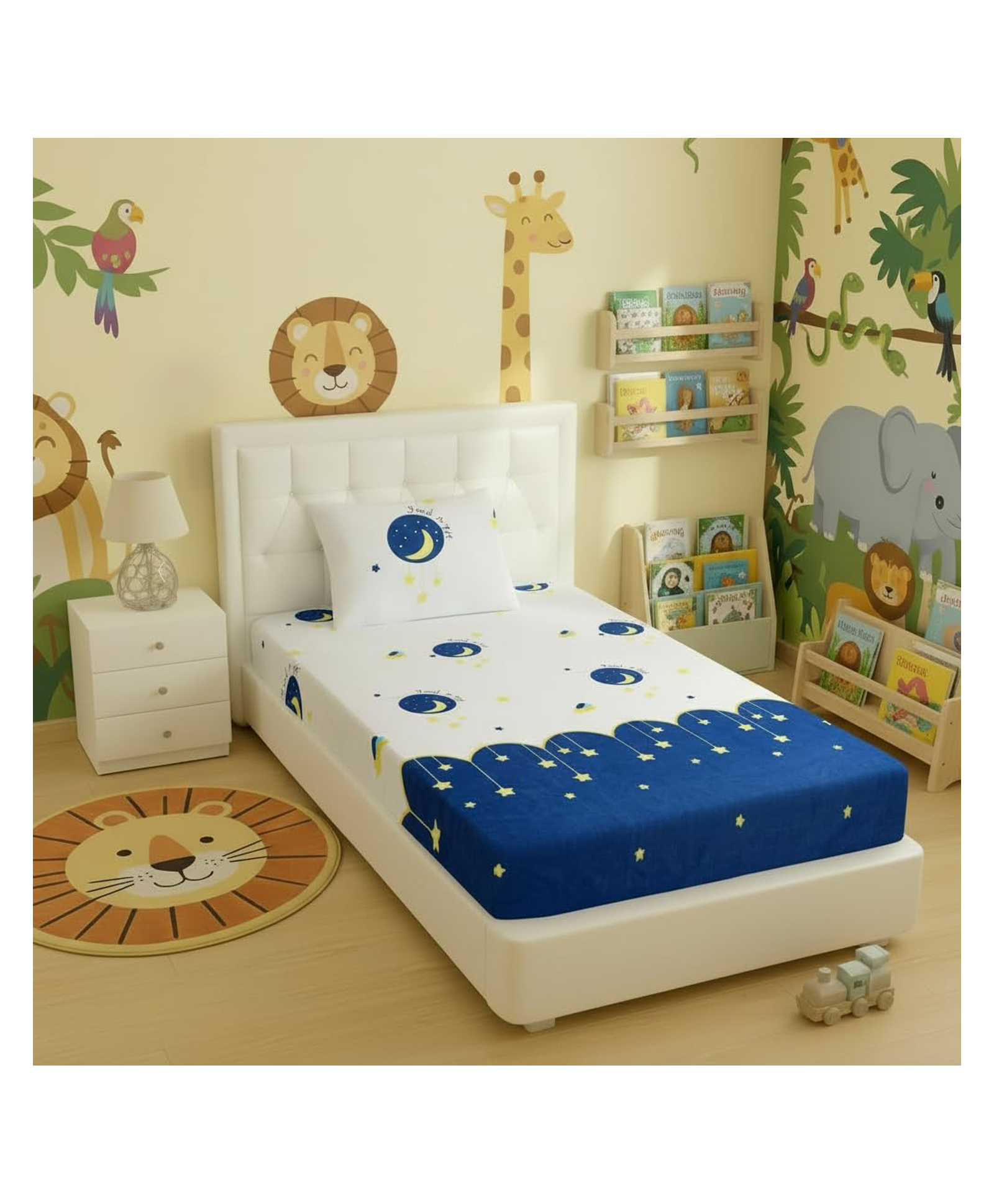 Filymore Good Night Elastic Fitted bedsheet for single bed 240 TC made with pure microfiber 1 bedsheet and 1 pillow cover (Size 72x36 inches) fit up to 6 inches mattress (Colour Navy/Blue)-image-7