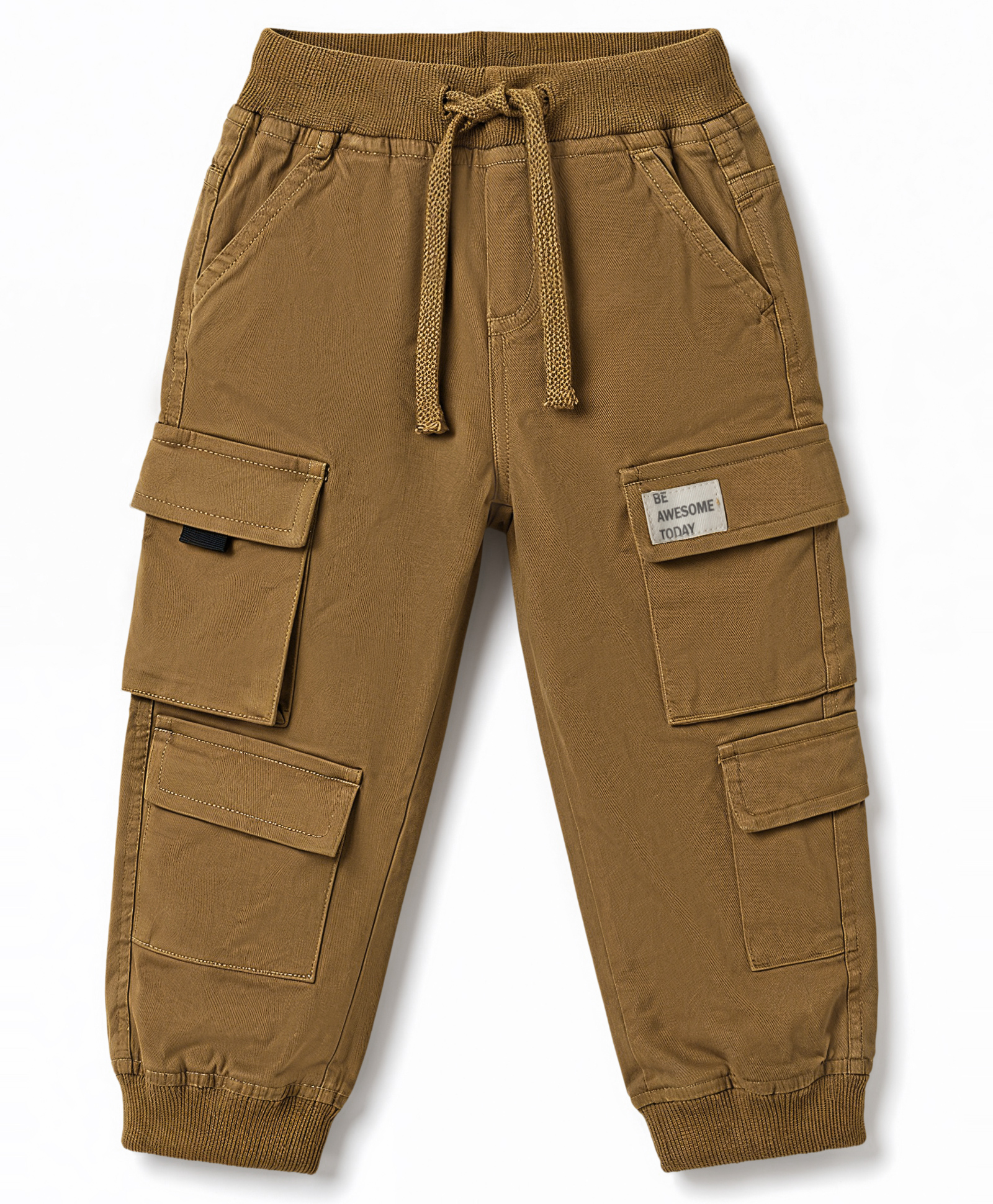 Babyhug Twill Woven Full Length Trousers with Text Patch & Cargo Pockets - Yellow-picture-26