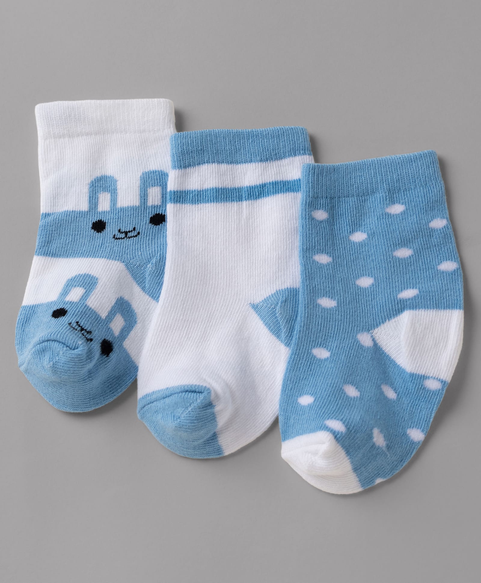 Cute Walk By Babyhug Non Terry Knit Anti Bacterial Ankle Length Striped Socks With Polka Dot Design Pack of 3 - Sky Blue & White-image-24