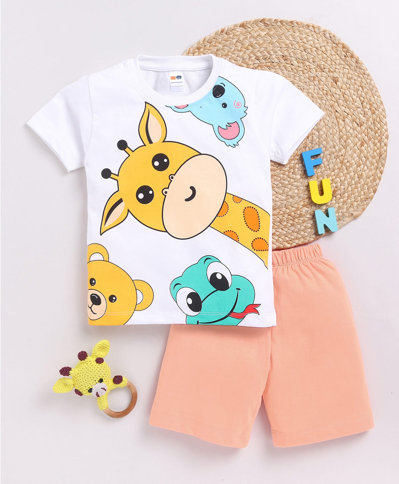 Little Ninja Cotton Knit Half Sleeves Animals Printed T-Shirt & Shorts Set - Multicolor-picture-23