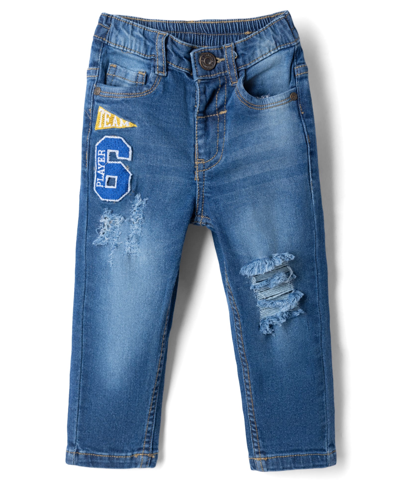 Babyhug Full Length Denim Jeans With Stretch & Patch - Blue-picture-18