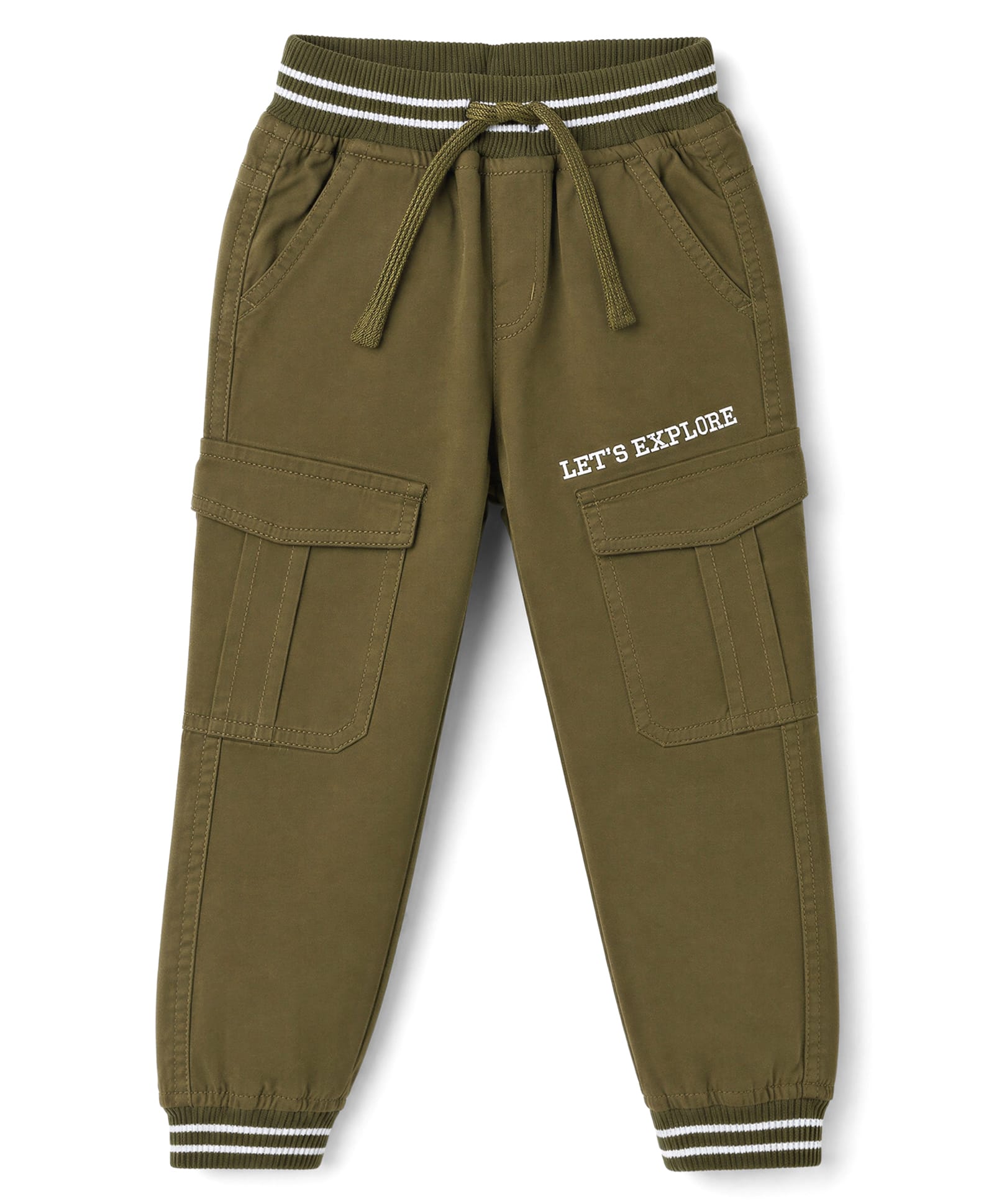 Babyhug Twill Woven Full Length Trousers with Pocket & Text Print - Olive Green-picture-23