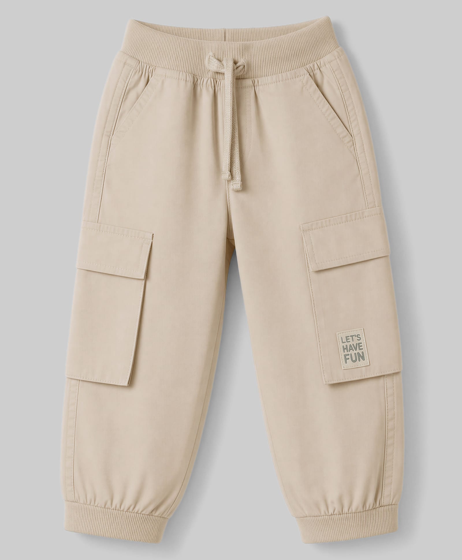 Babyhug Poplin Woven Full Length Trousers with Text Patch & Cargo Pockets - Beige-picture-11