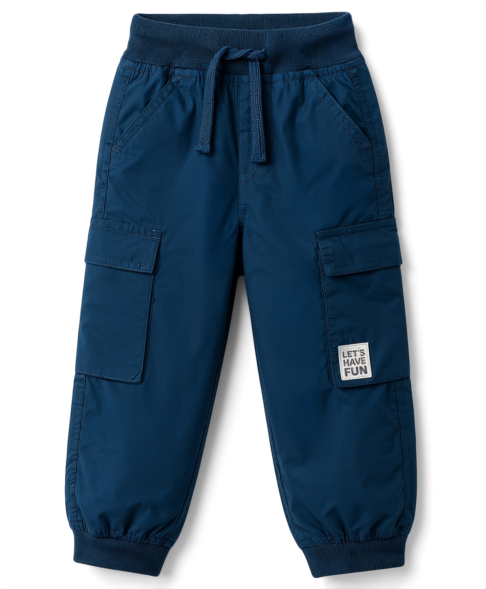 Babyhug Poplin Woven Full Length Trousers with Text Patch & Cargo Pockets - Navy Blue-picture-22