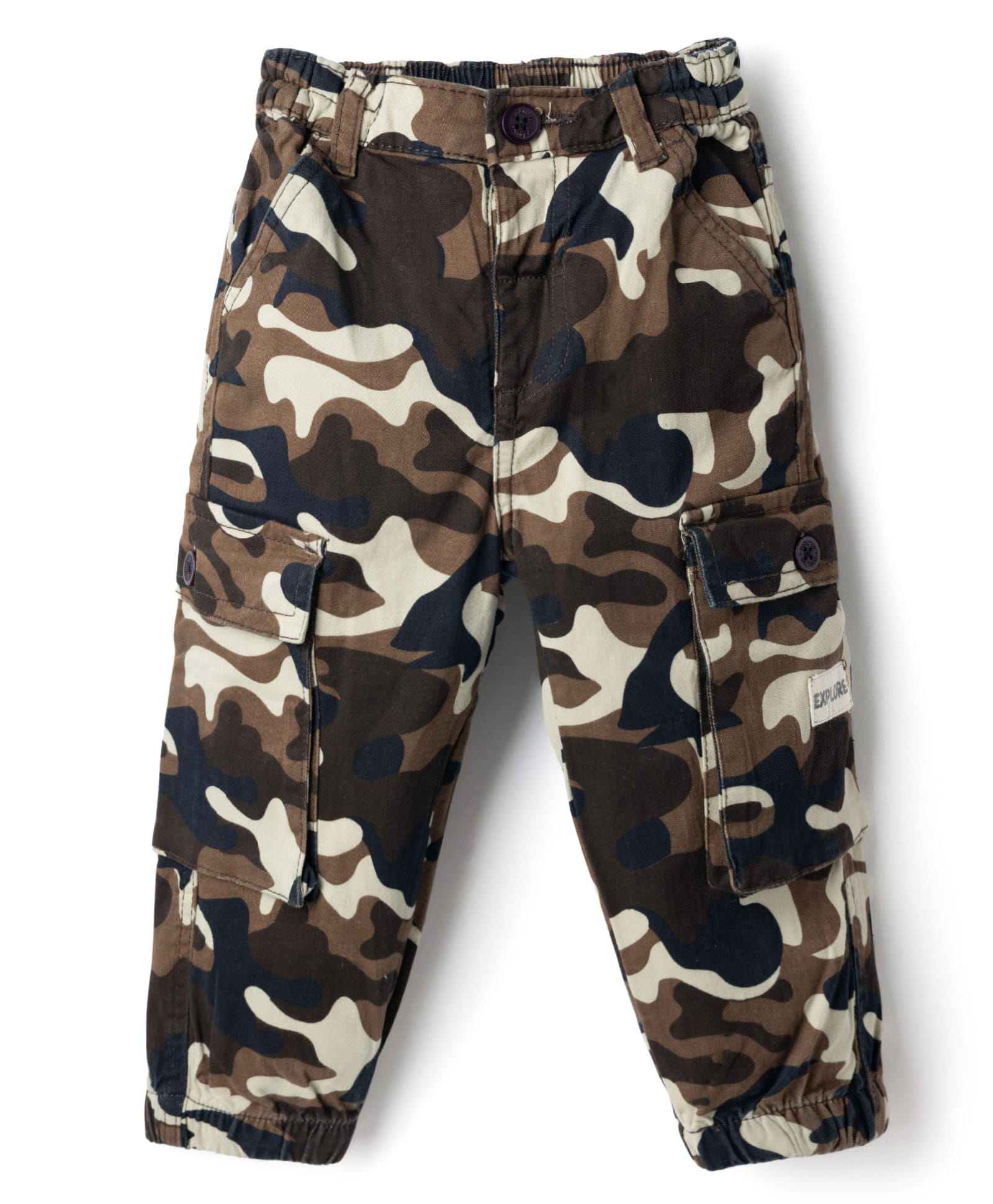Babyhug Twill Woven Full Length Camouflage Trousers with Stretch & Pockets - Beige & Brown-picture-14