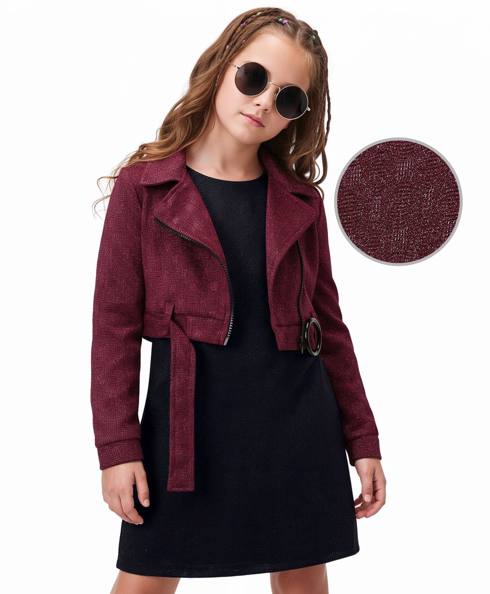 Hola Bonita Knit Full Sleeves Solid Party Dress With Jacket - Red-image-47