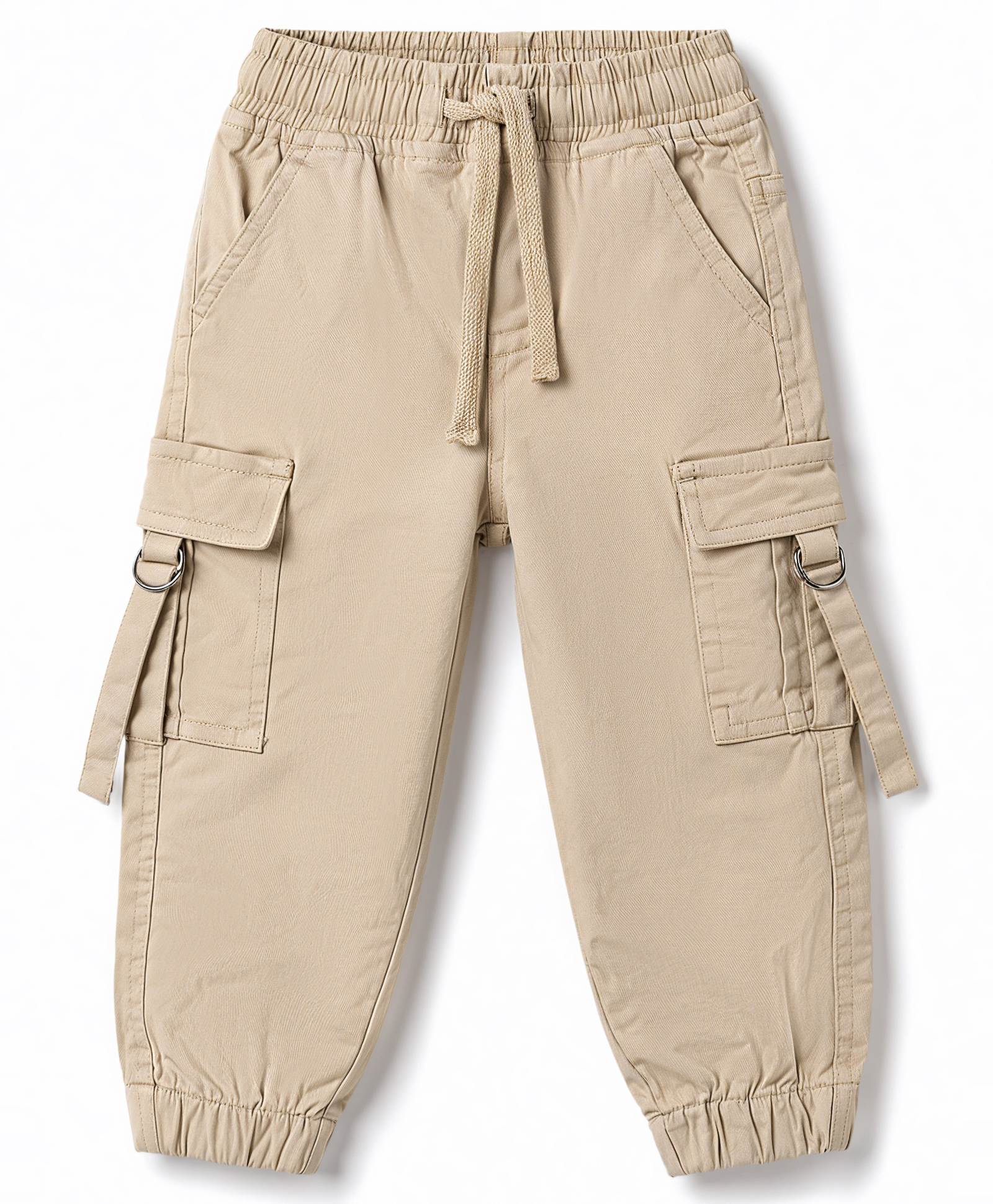 Babyhug Twill Woven Full Length Solid Color Trousers with Cargo Pockets - Beige-picture-10
