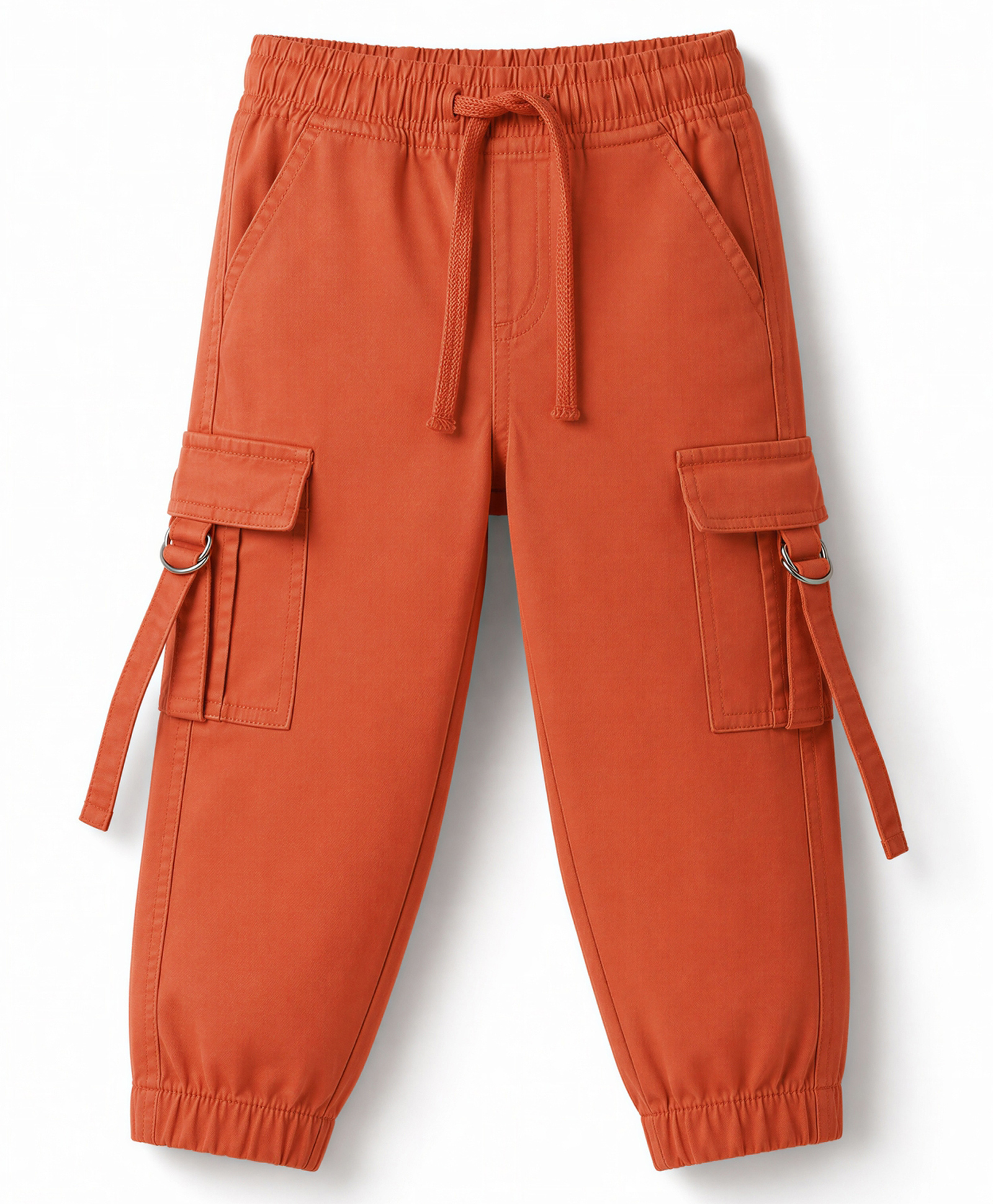 Babyhug Twill Woven Full Length Solid Color Trousers with Cargo Pockets - Rust Orange-picture-26