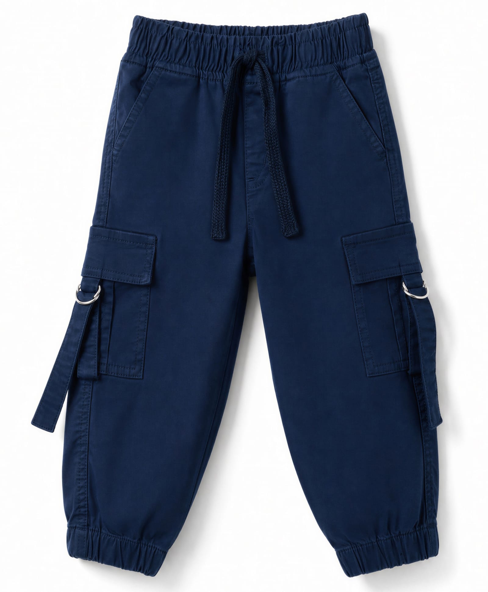 Babyhug Twill Woven Full Length Solid Color Trousers with Cargo Pockets - Navy-picture-25