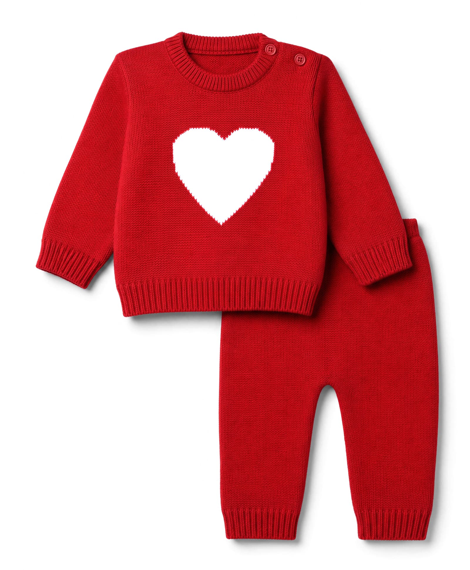 Babyhug Knit Full Sleeves Baby Sweater Set with Heart Design - Red-picture-11
