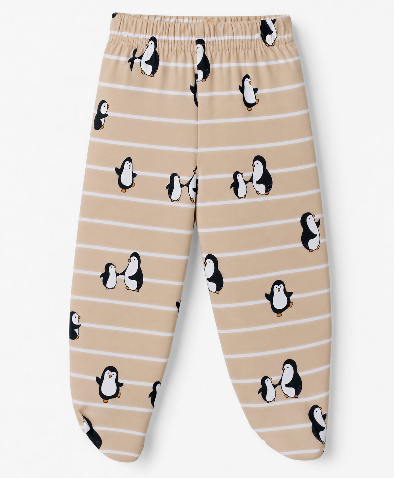 Doodle Poodle 100% Cotton Knit Penguin Printed Full Length Striped Bootie Legging - Beige-image-49