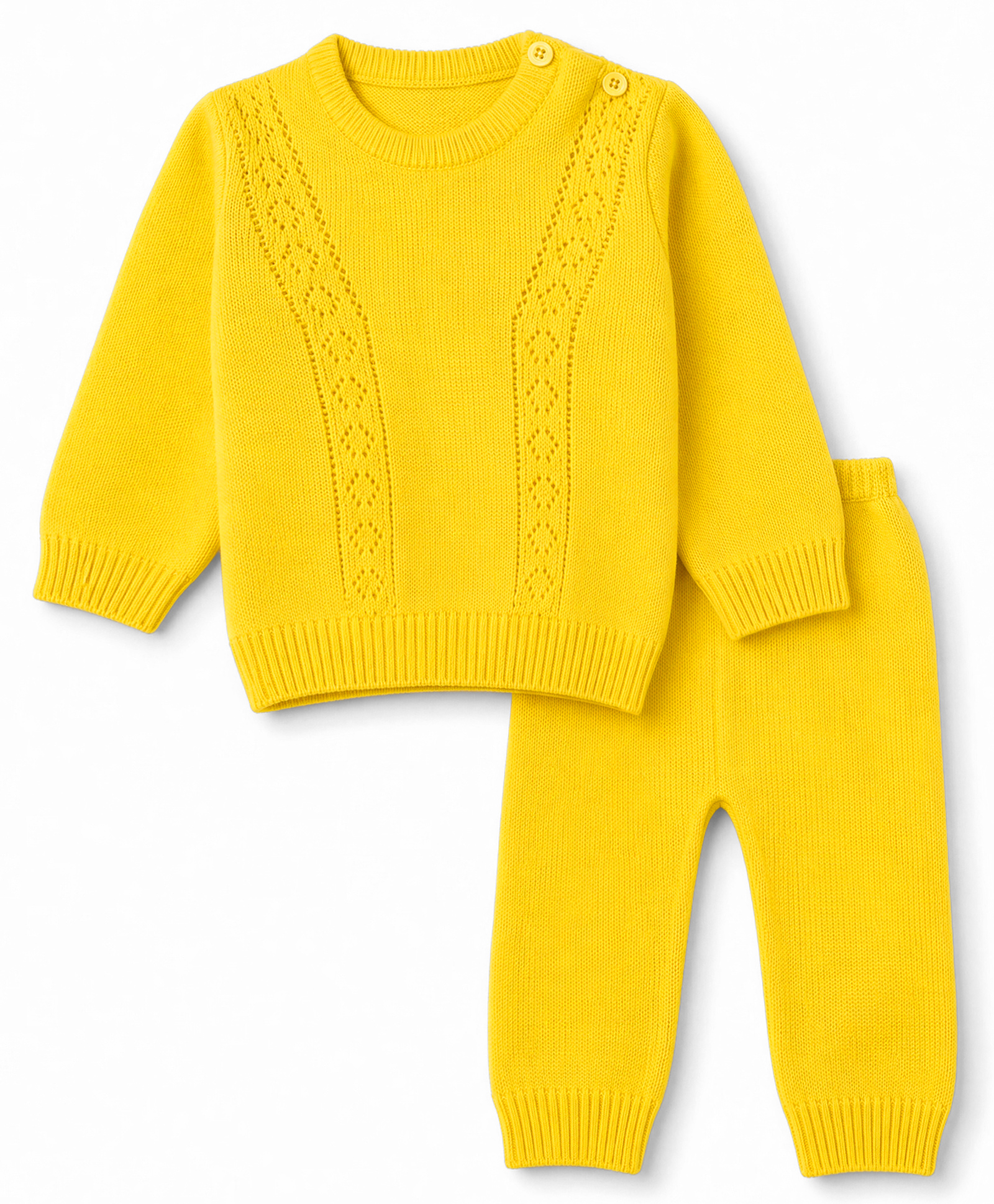 Babyhug Knit Full Sleeves Solid Sweater Set - Light Yellow-picture-13