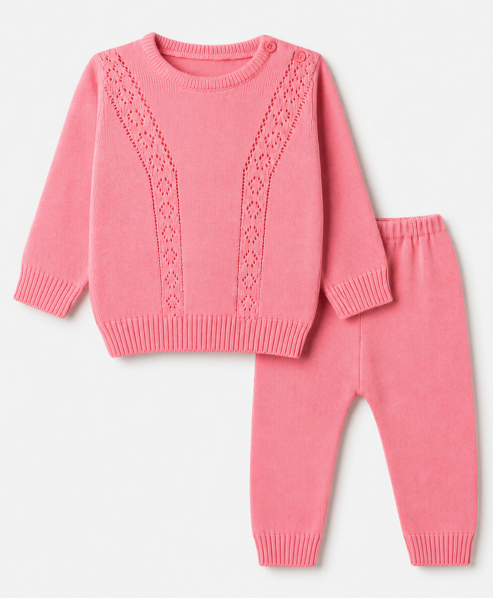 Babyhug Knit Full Sleeves Solid Sweater Set - Light Pink-image-49