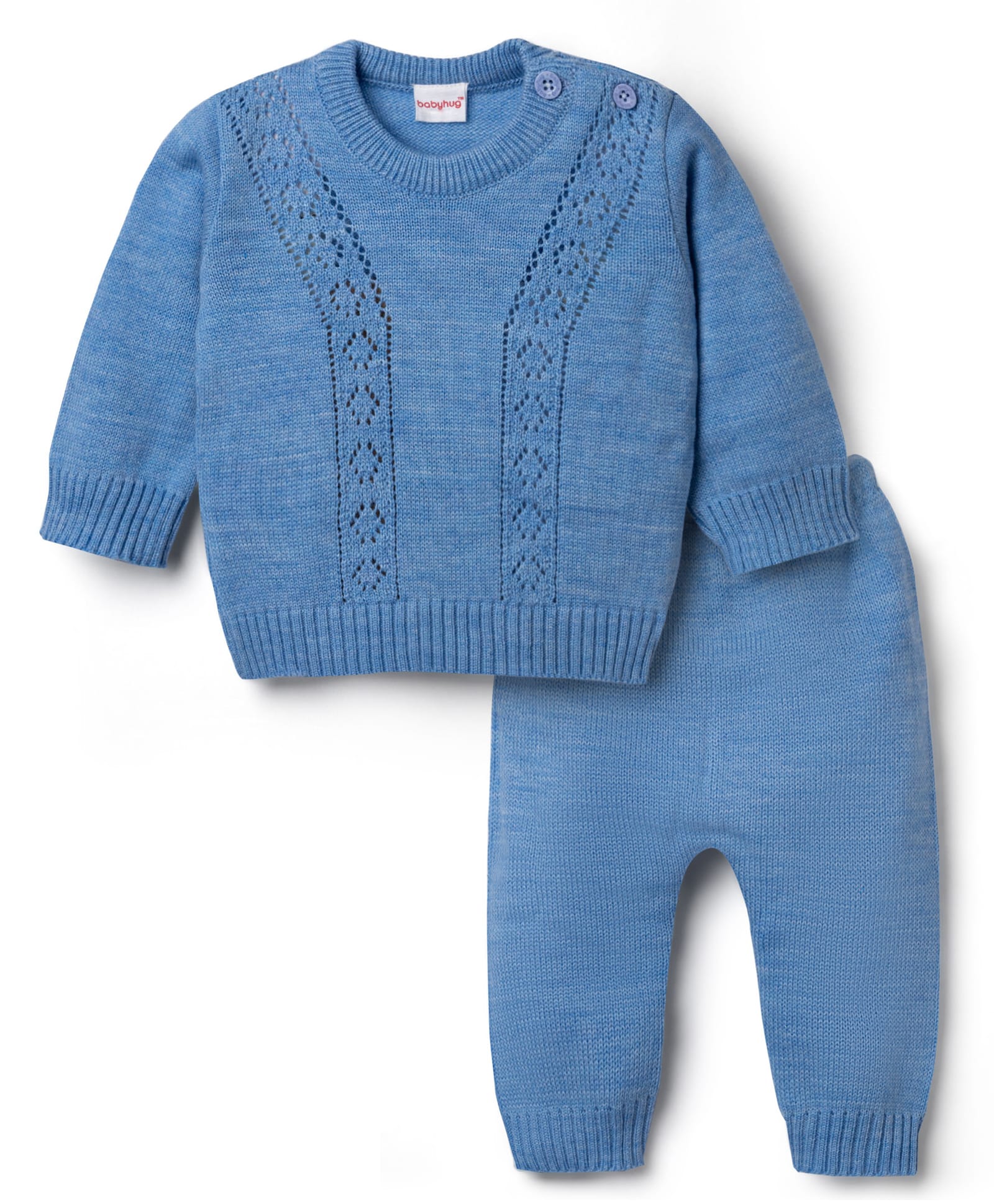 Babyhug Knit Full Sleeves Solid Textured Sweater Set - Light Blue-picture-18