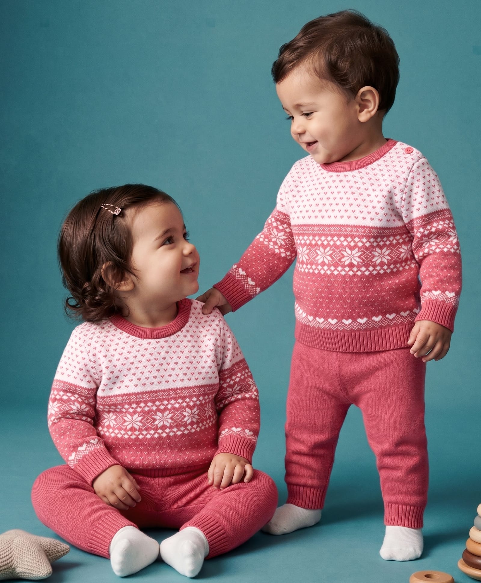 Babyhug Knit Full Sleeves Floral & Heart Design Sweater Set - Red-image-27