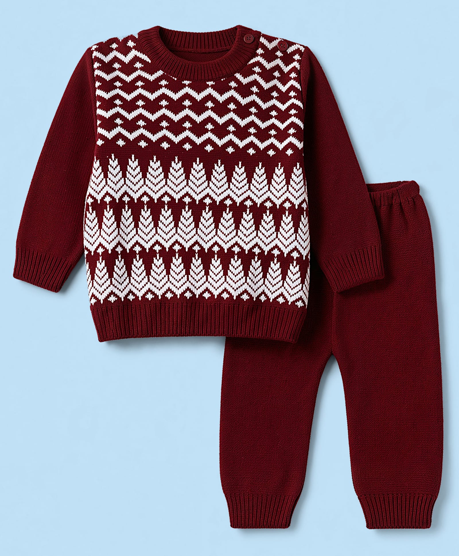 Babyhug Knit Full Sleeves Sweater Set with Abstract Design - Dark Red-picture-10